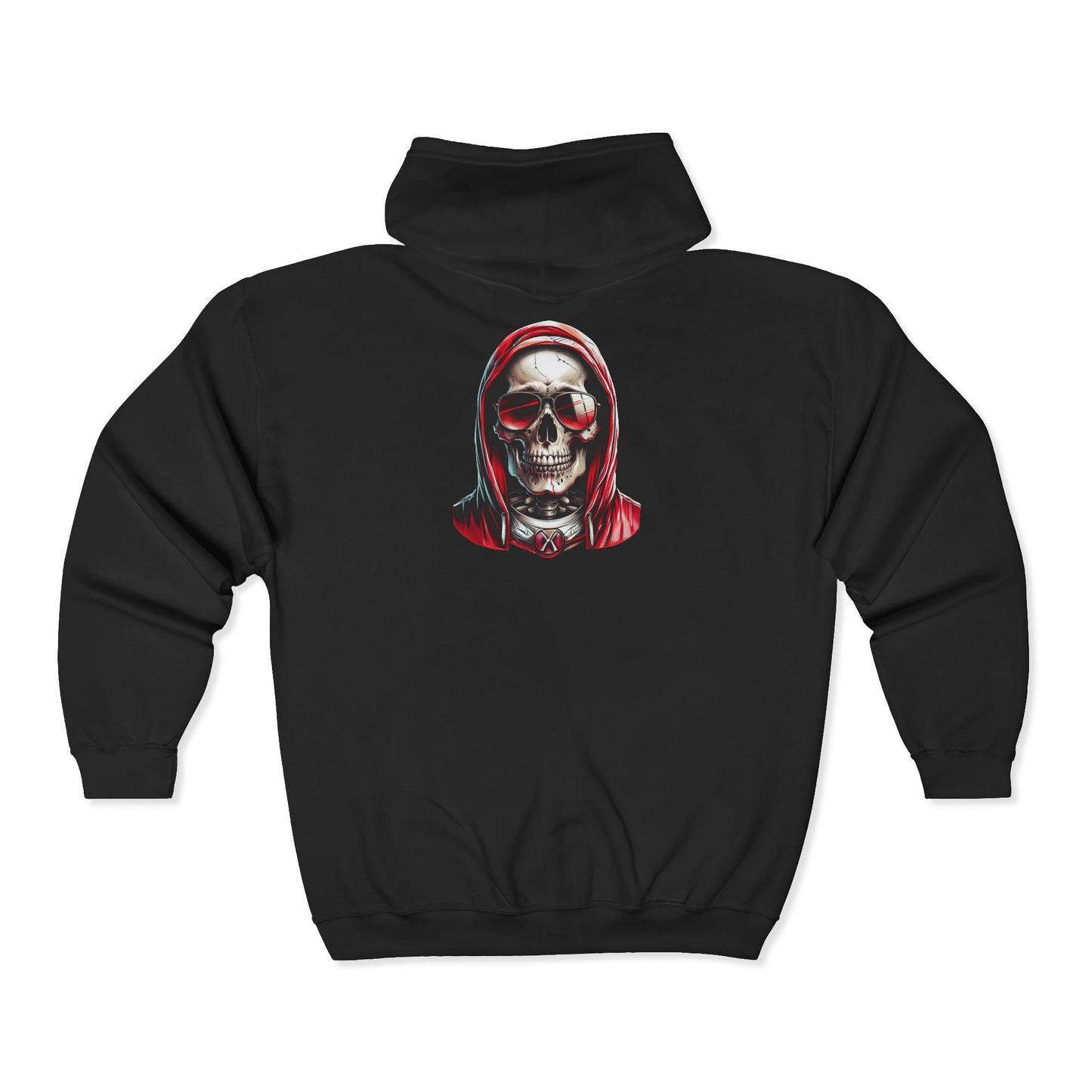 Skull Hooded Zip-Up Sweatshirt — Red Hood Grim Reaper Jacket