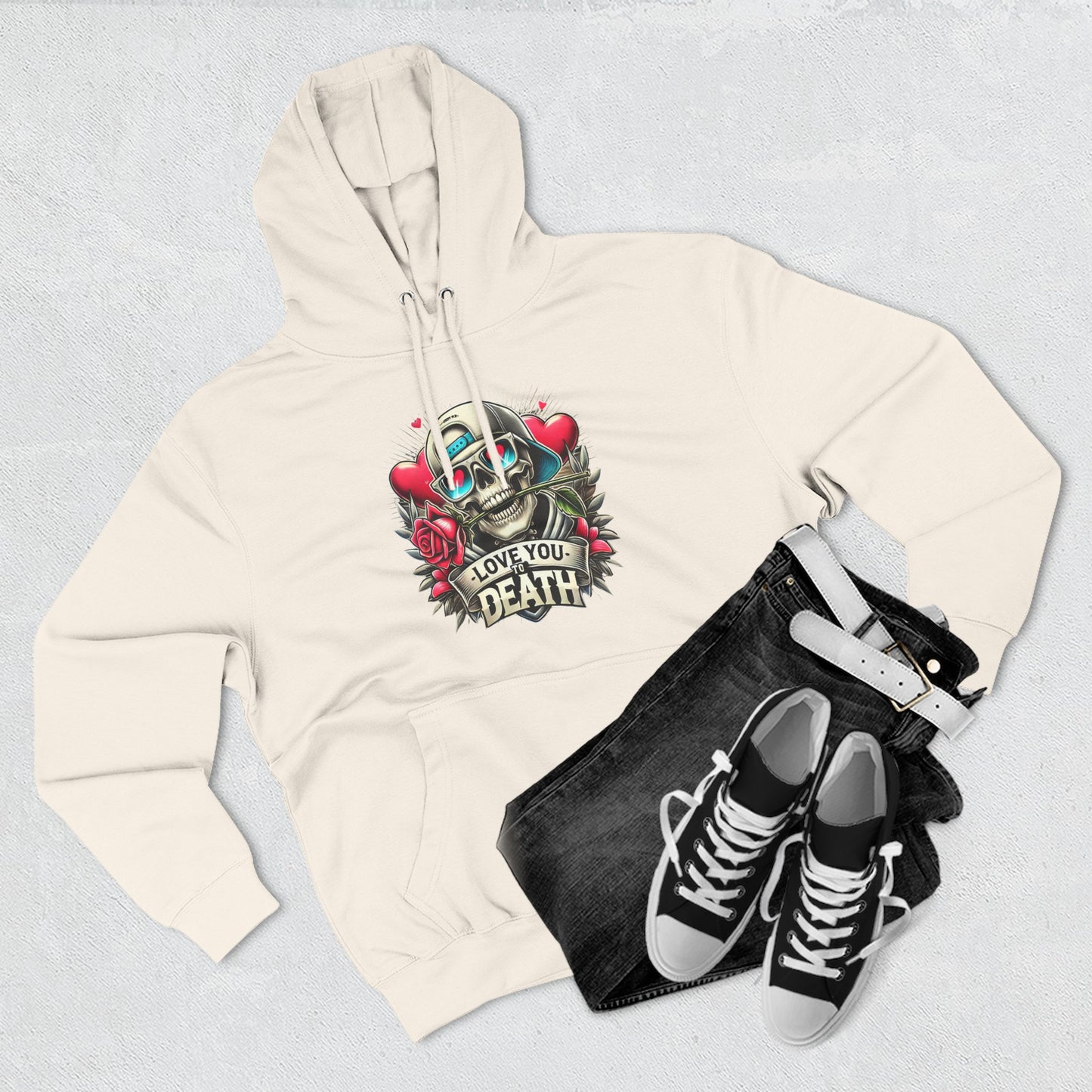 Gothic Love Death Hoodie - Three-Panel Fleece Sweatshirt