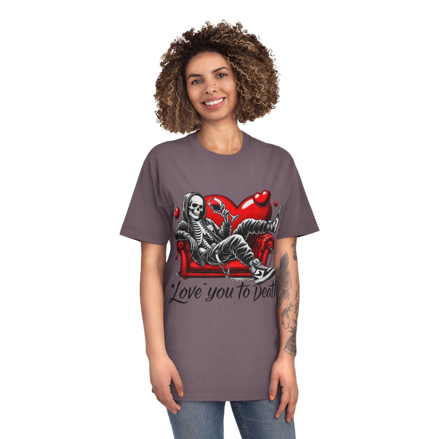 Unisex Faded Graphic Tee for Unique Souls - Love You to Death Design, Casual Wear, Gift for Halloween, Celebrations, Everyday Style