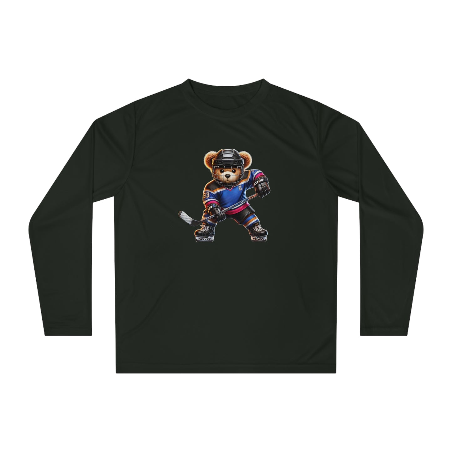 Performance Long Sleeve Shirt, Cute Hockey Bear Shirt, Unisex Sportswear, Gift for Hockey Fans, Halloween Apparel, Activewear