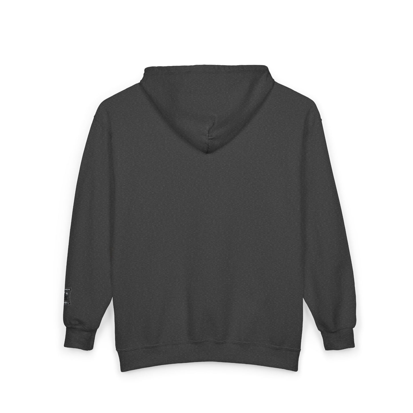 Black Full-Zip Hoodie with Minimalist Motorcycle Club Patch Design