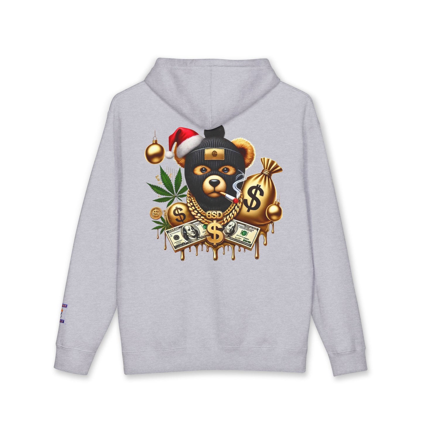 Festive Bear Hoodie: Unisex Heavyweight Sweatshirt with Holiday Vibe, Bear Design, Christmas Gift, Cozy Attire, Streetwear Style