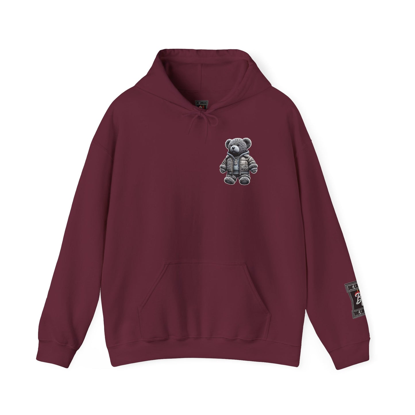 Teddy Bear Graphic Hoodie — Cozy Streetwear Pullover with Patch Detail