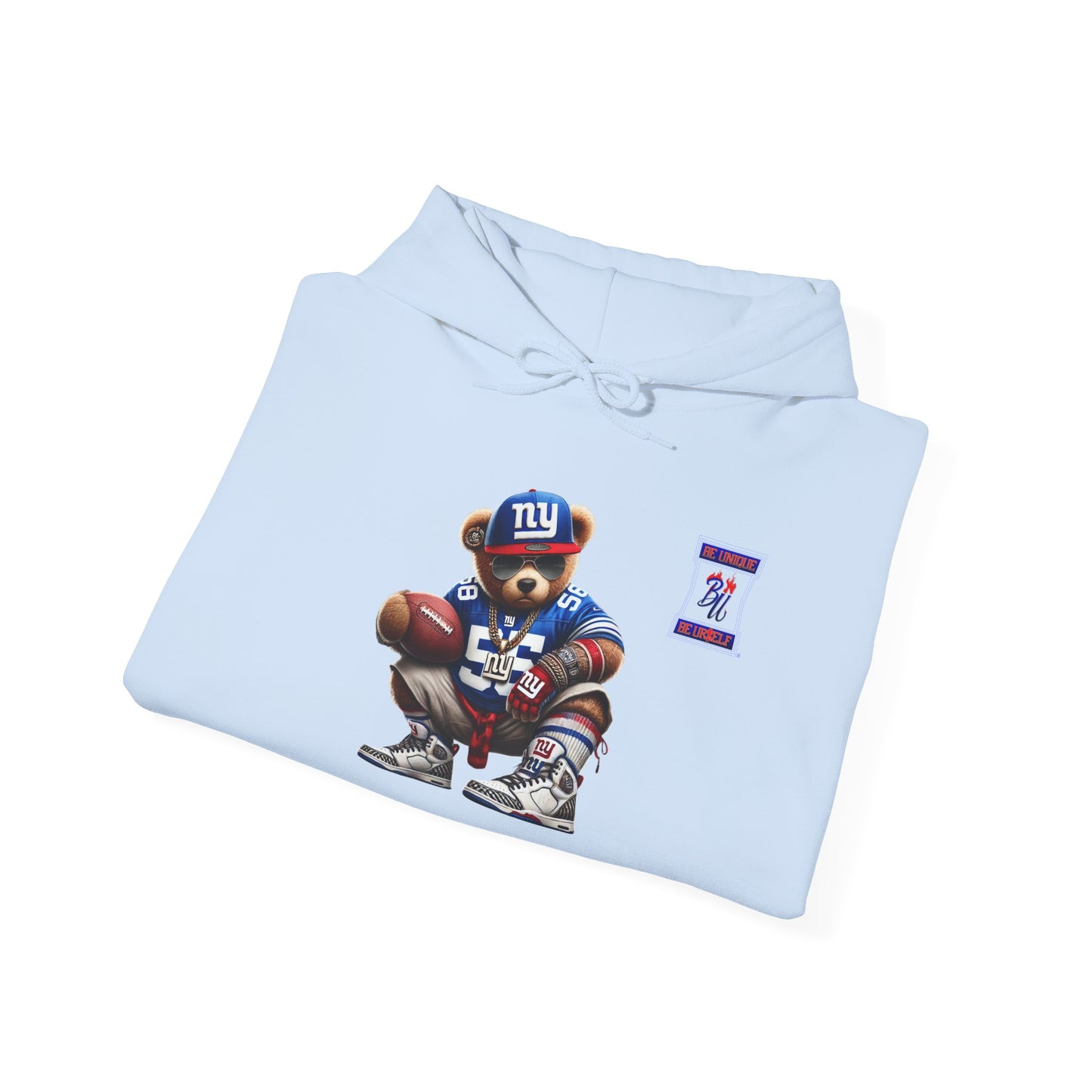 Football Bear Hoodie — Retro NYG Football Player Graphic Sweatshirt