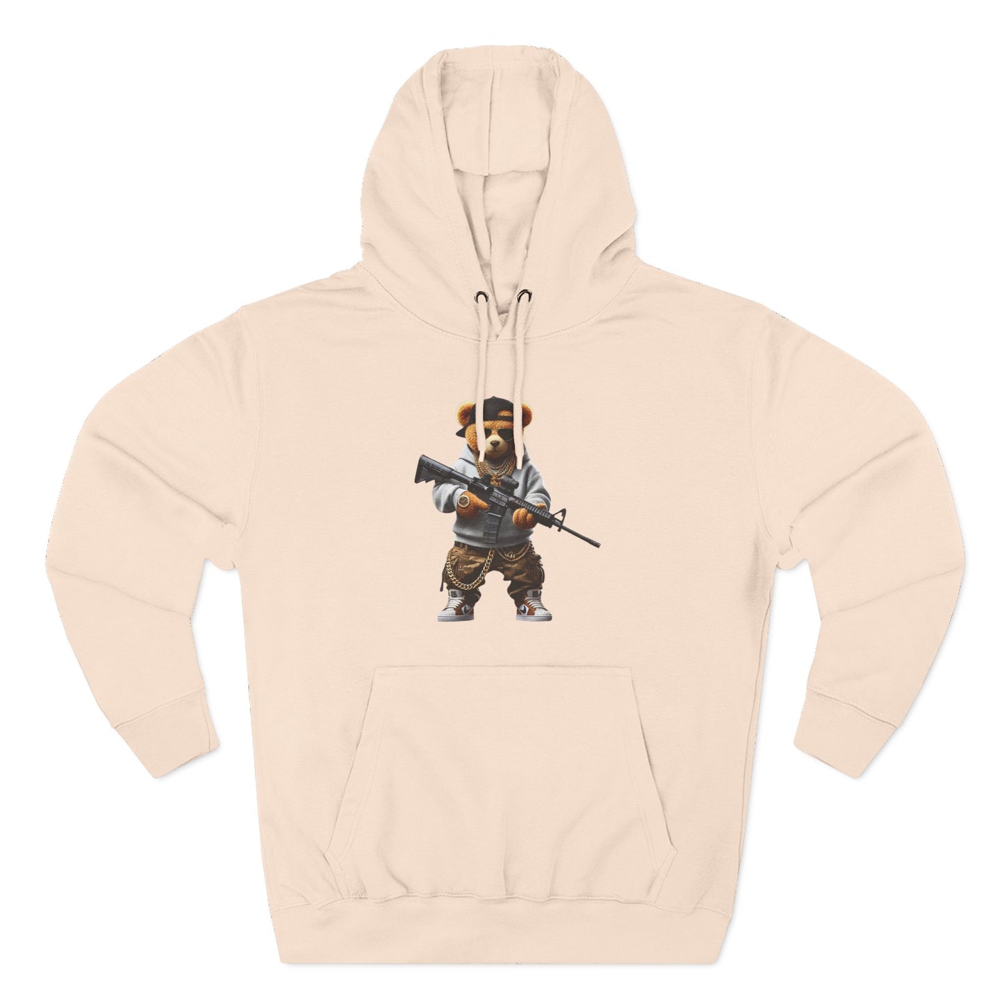 Be Unique Be Urself Hoodie — Cute Bear Soldier Graphic Fleece Pullover