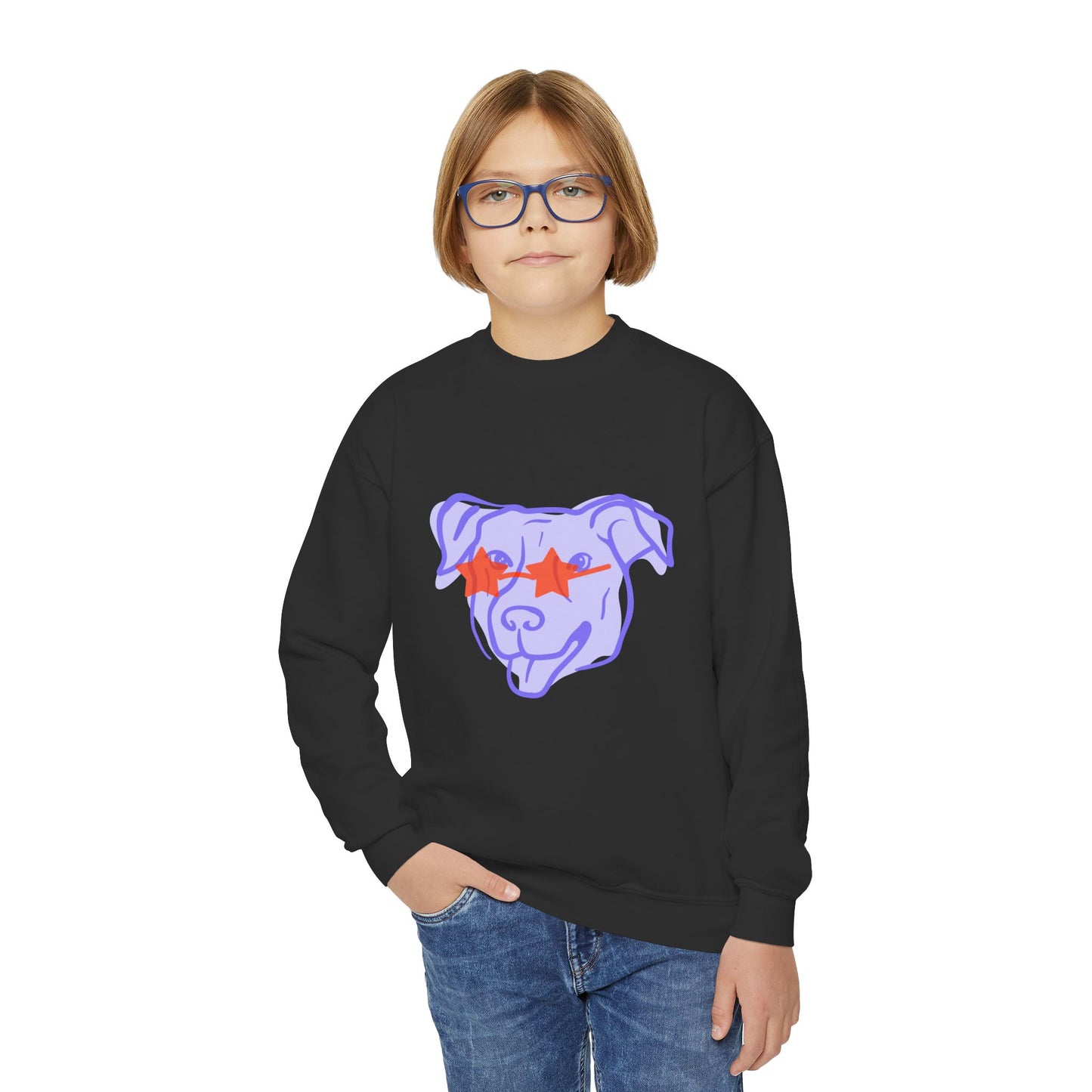 Youth Crewneck Sweatshirt with Playful Dog Design | Perfect for Pet Lovers, Everyday Comfort, Gift Idea, Unique Style, Trendy Apparel
