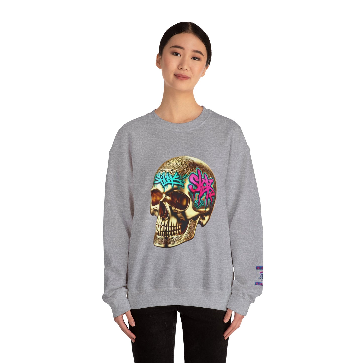 Skull Graffiti Crewneck Sweatshirt — "Be Unique Be Urself" Streetwear
