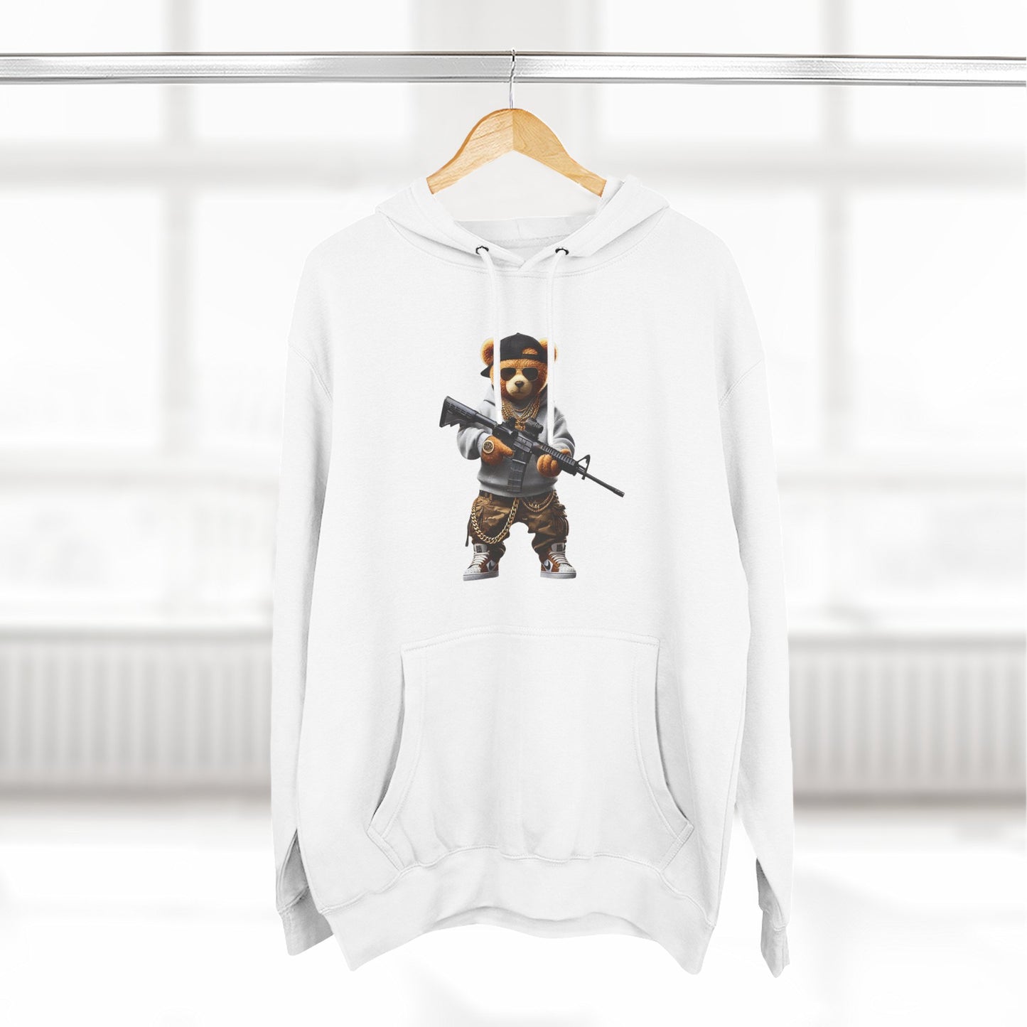 Be Unique Be Urself Hoodie — Cute Bear Soldier Graphic Fleece Pullover