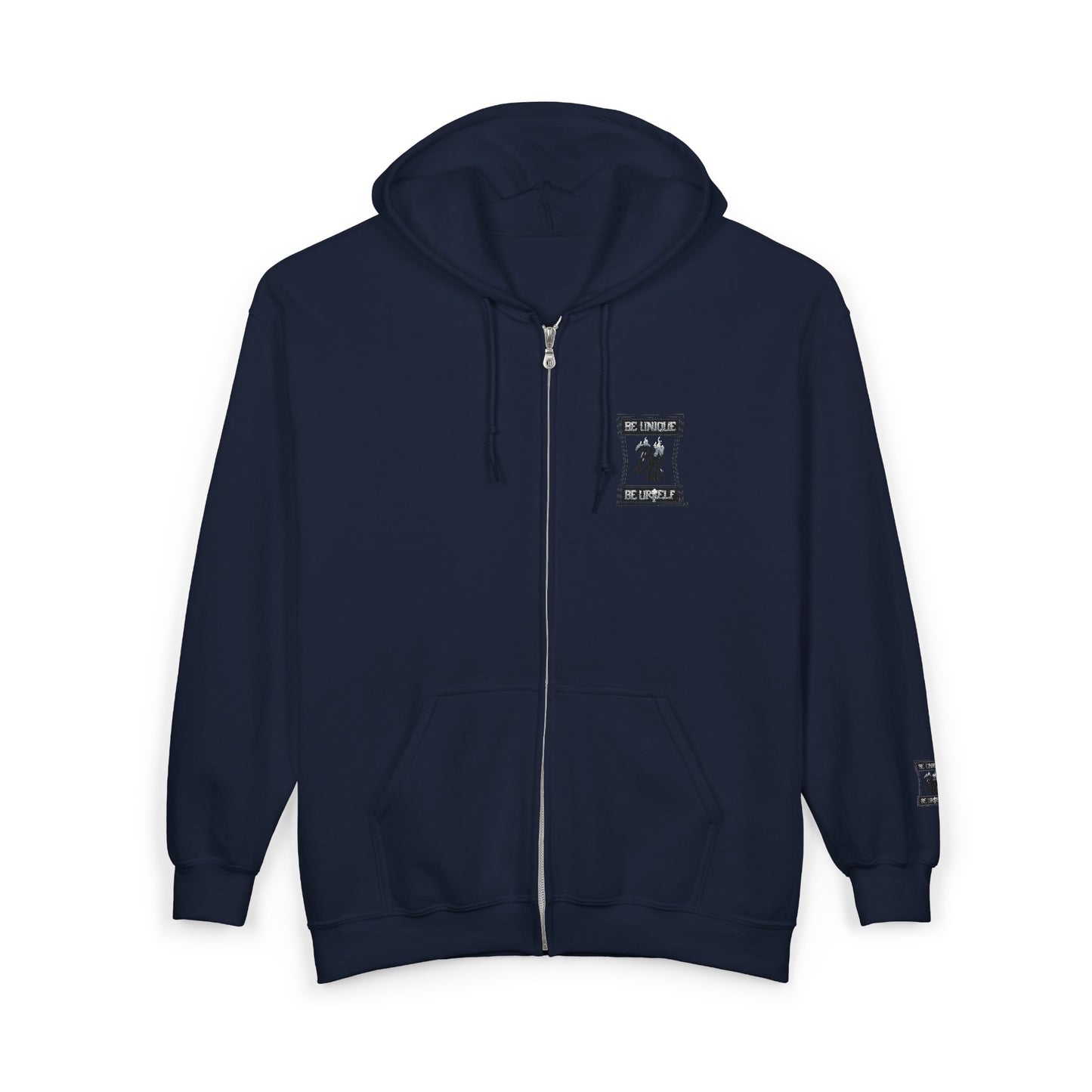 Black Full-Zip Hoodie with Minimalist Motorcycle Club Patch Design