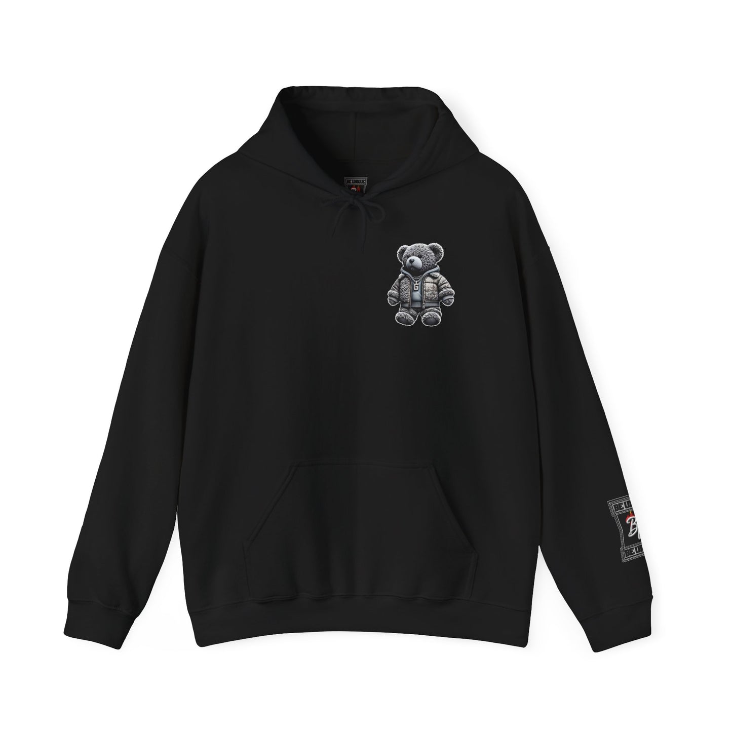 Teddy Bear Graphic Hoodie — Cozy Streetwear Pullover with Patch Detail