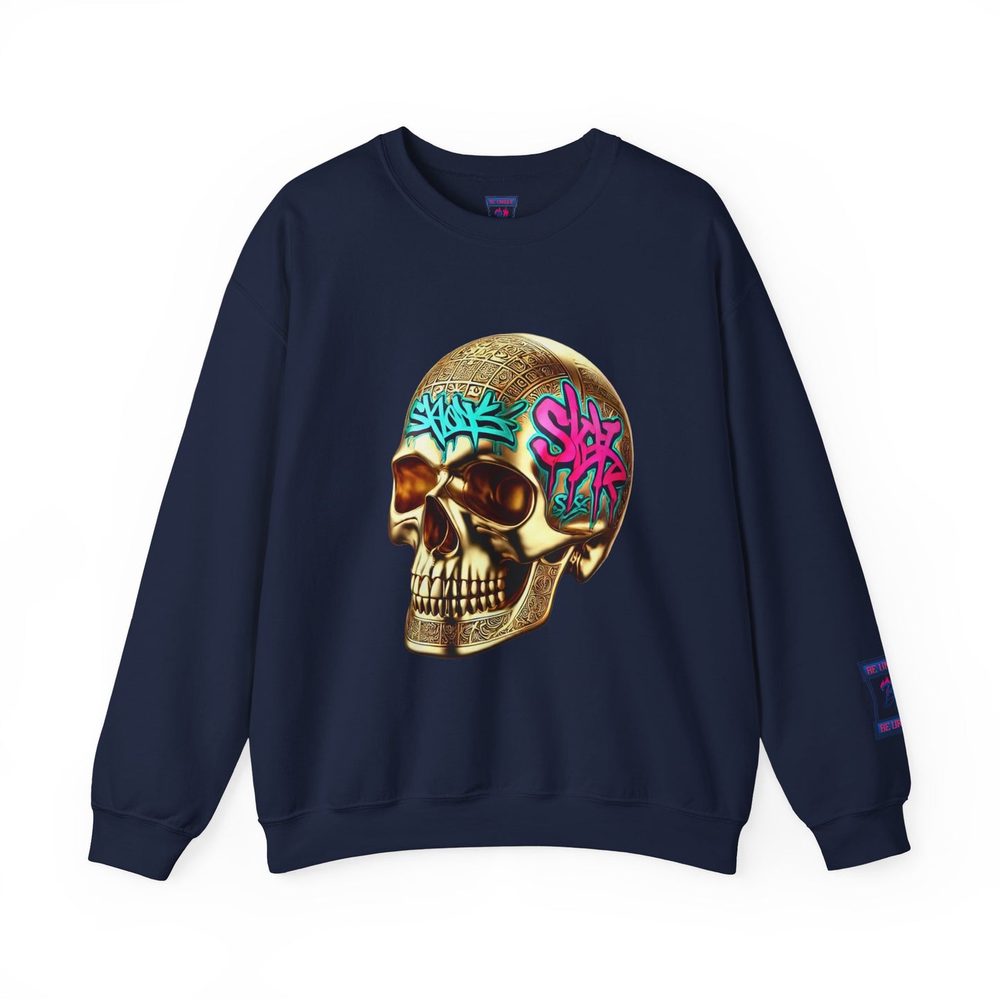 Skull Graffiti Crewneck Sweatshirt — "Be Unique Be Urself" Streetwear