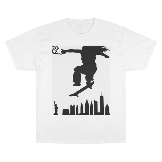Skateboarder Silhouette T-Shirt — Urban NYC Skyline Skate Tee