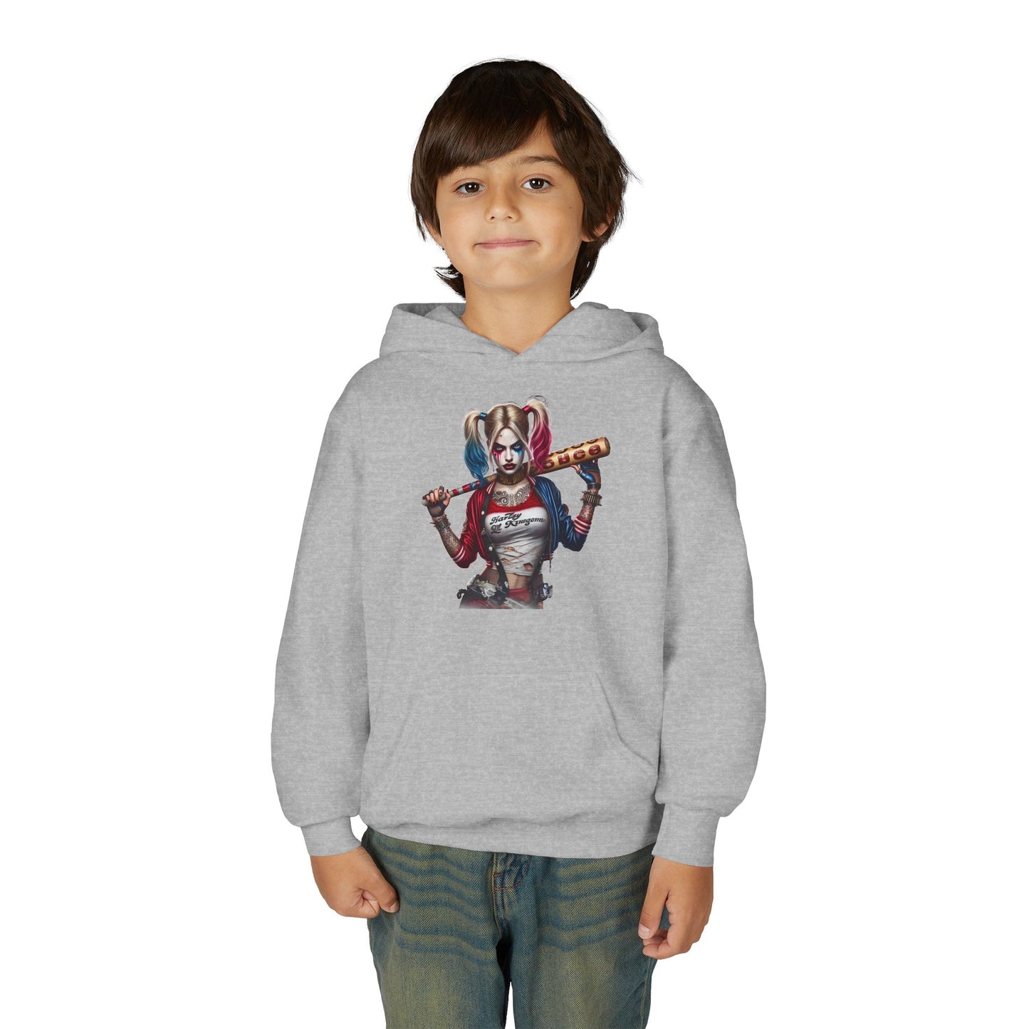 Harley Quinn Inspired Youth Hoodie, Be Unique Be Yourself Sweatshirt, Comic-Con Apparel, Kids Gift, Movie Fan Hoodie