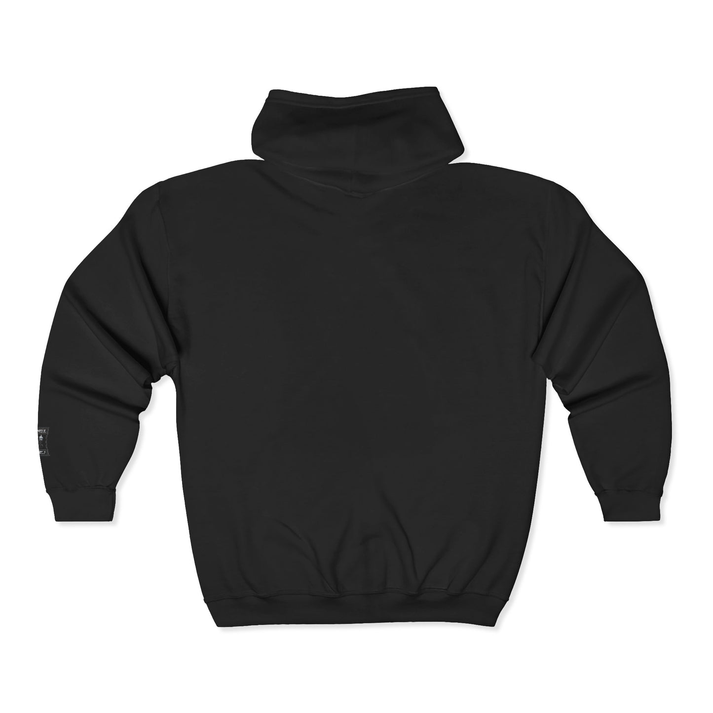 Black Full-Zip Hoodie with Minimalist Motorcycle Club Patch Design