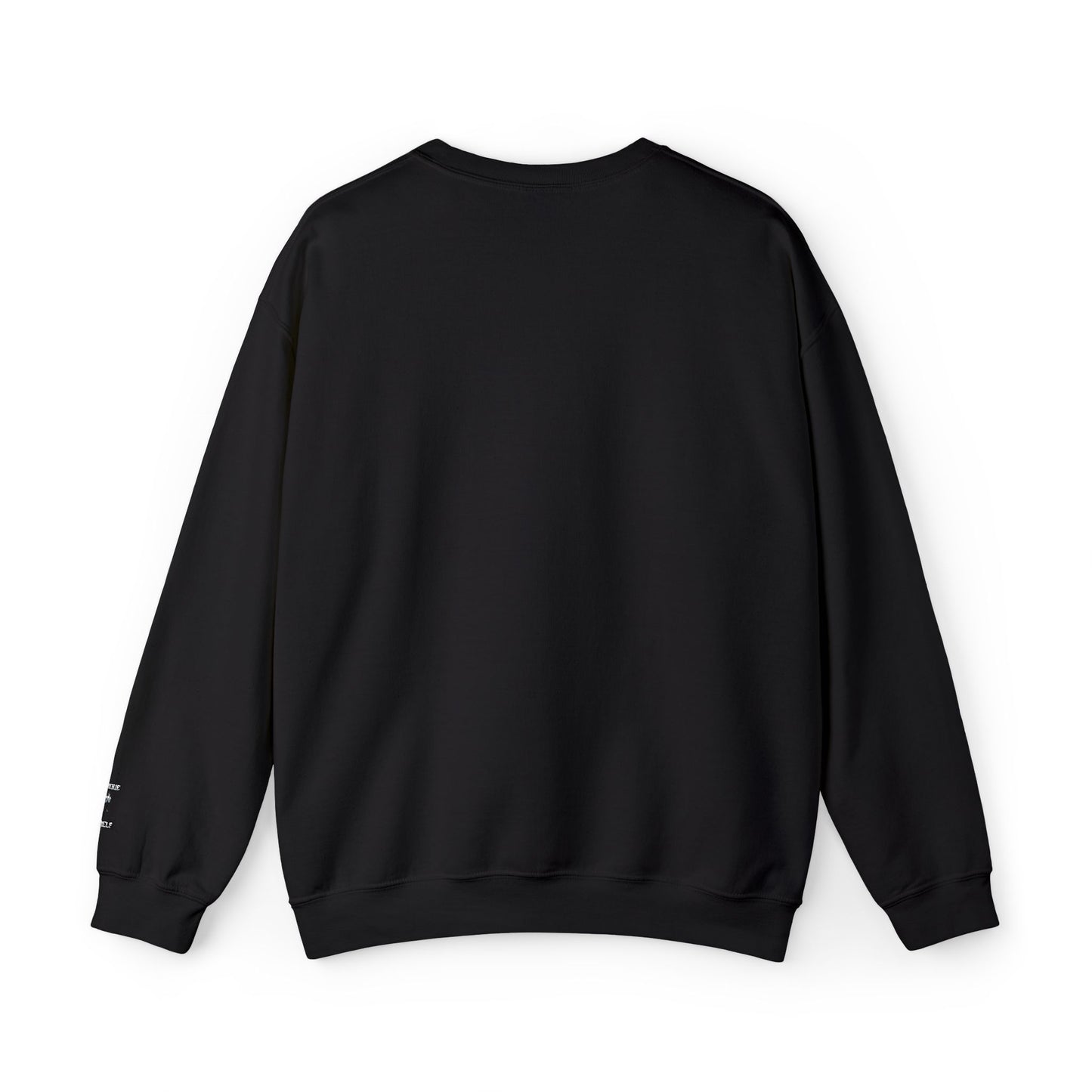 Minimalist White Crewneck Sweatshirt with Small Chest & Sleeve Graphic