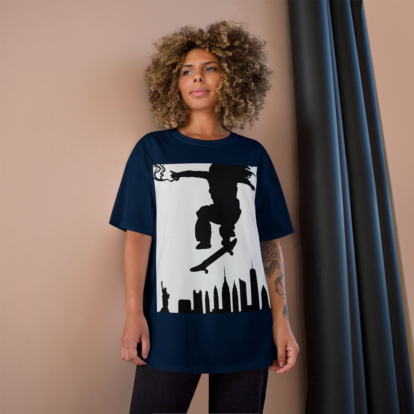Skateboarder Silhouette T-Shirt — Urban NYC Skyline Skate Tee