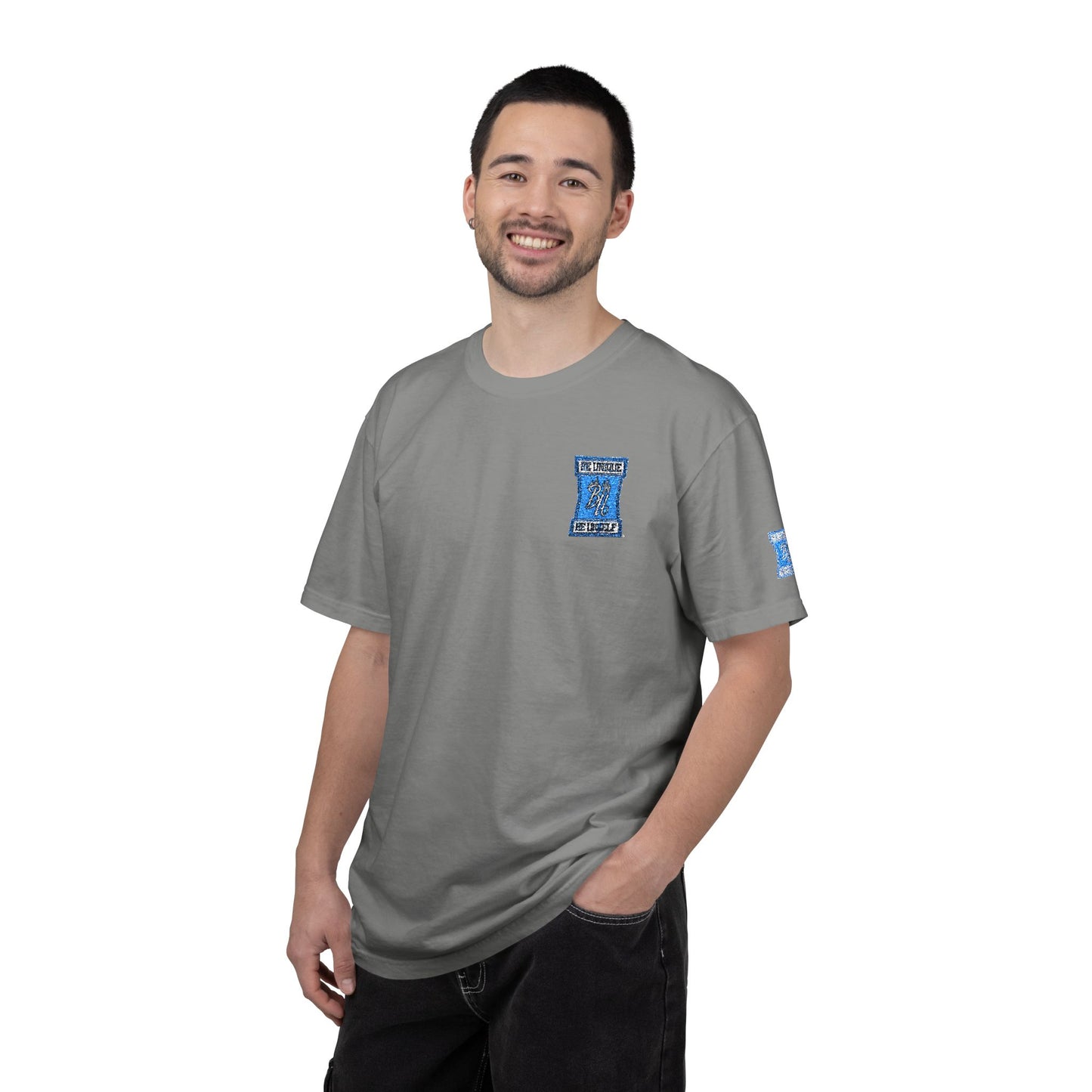 Blue Floral Bear Graphic T-Shirt — Chest & Sleeve Print