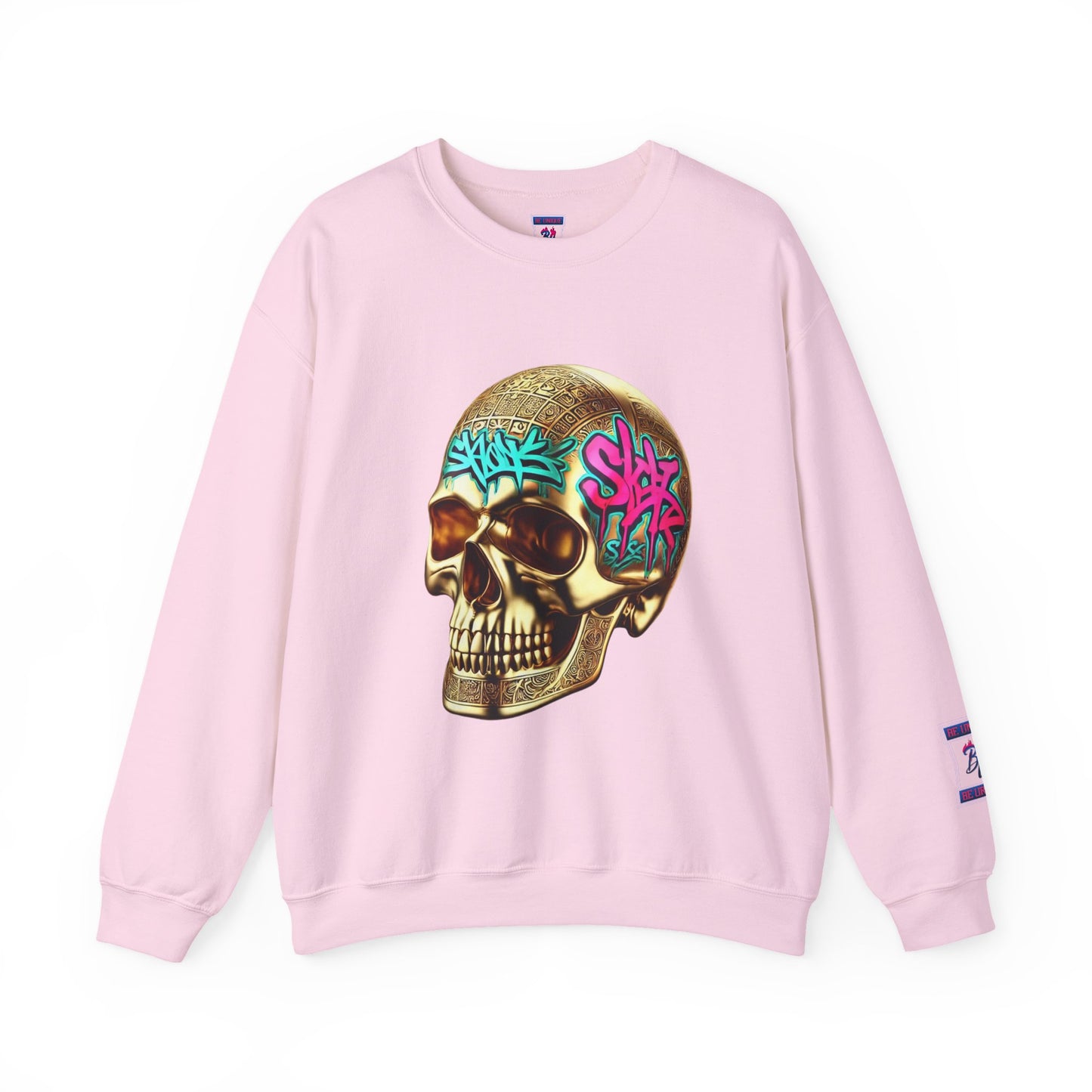 Skull Graffiti Crewneck Sweatshirt — "Be Unique Be Urself" Streetwear