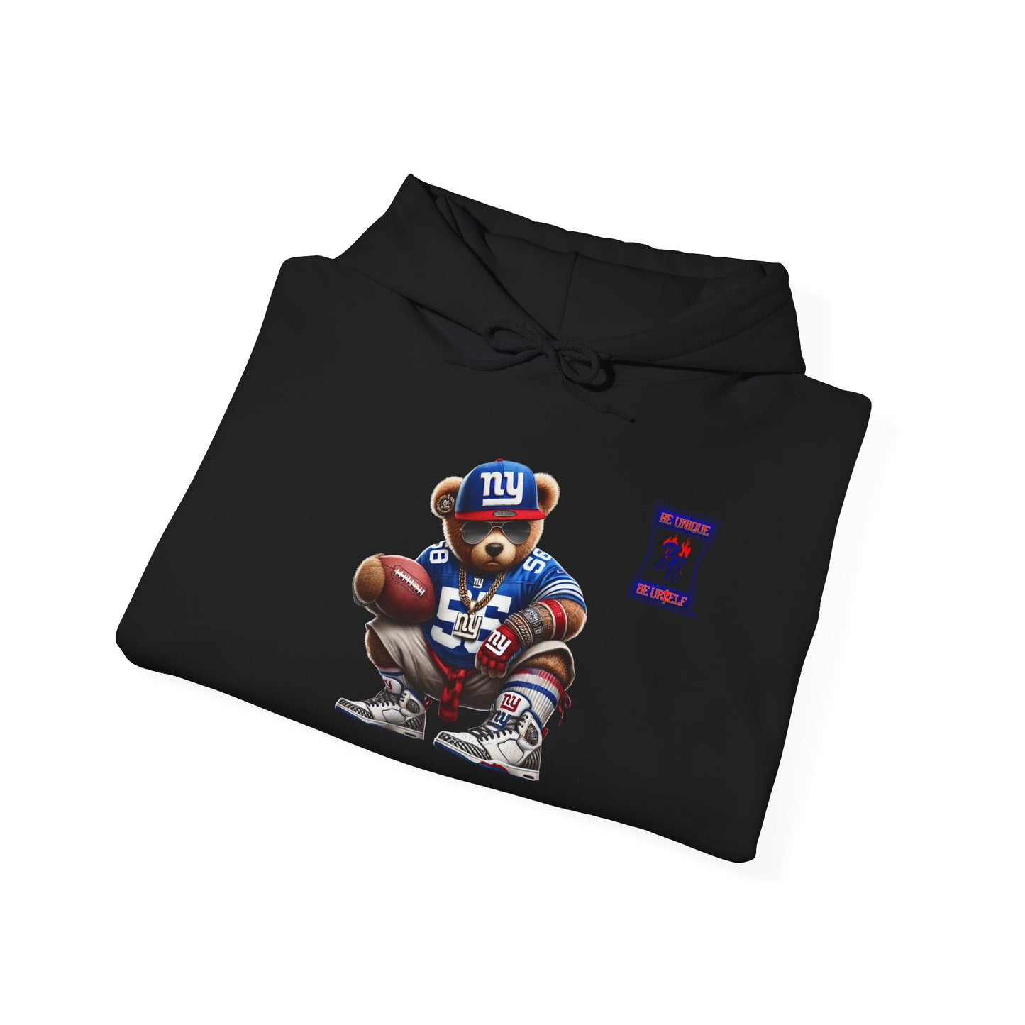 Football Bear Hoodie — Retro NYG Football Player Graphic Sweatshirt