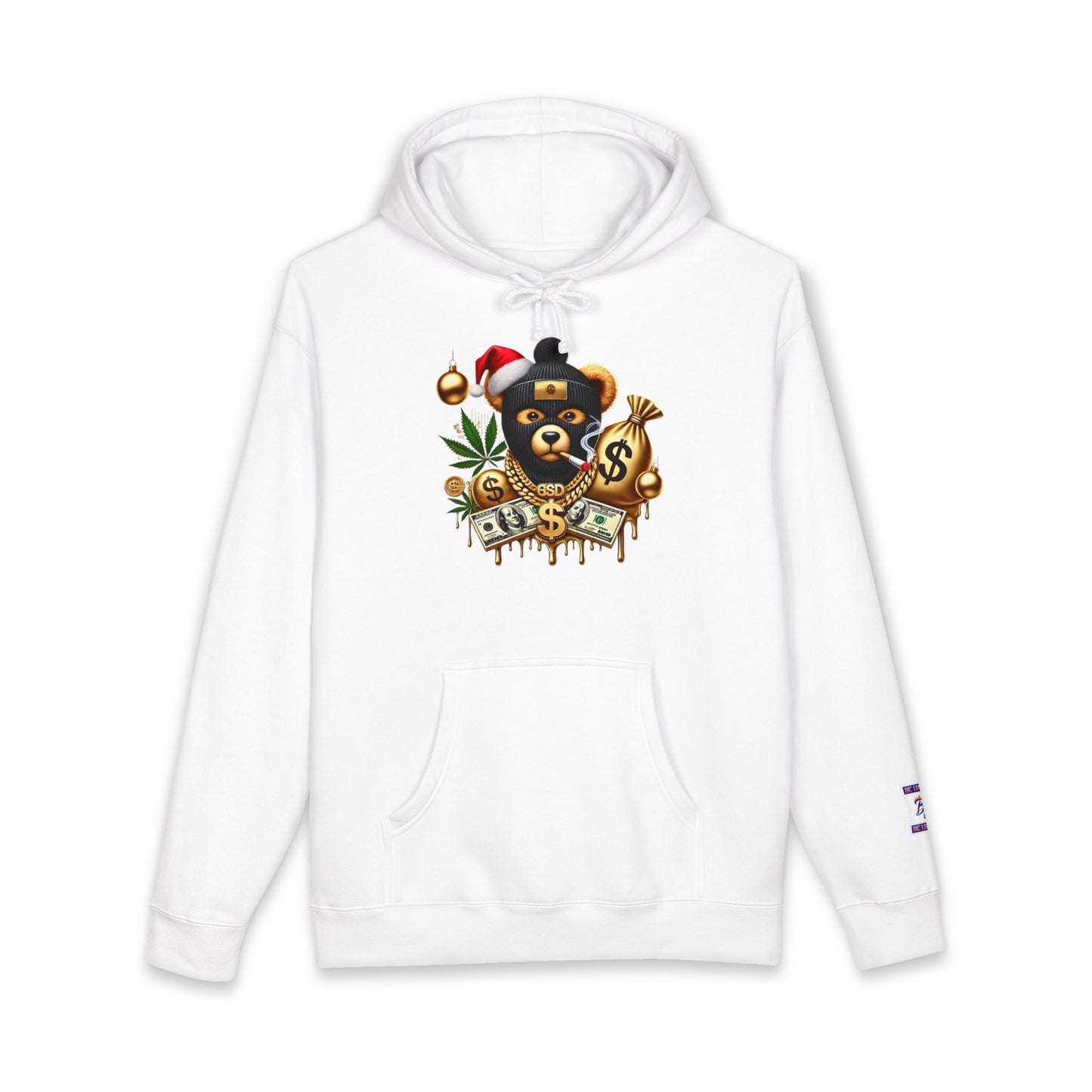 Festive Bear Hoodie: Unisex Heavyweight Sweatshirt with Holiday Vibe, Bear Design, Christmas Gift, Cozy Attire, Streetwear Style