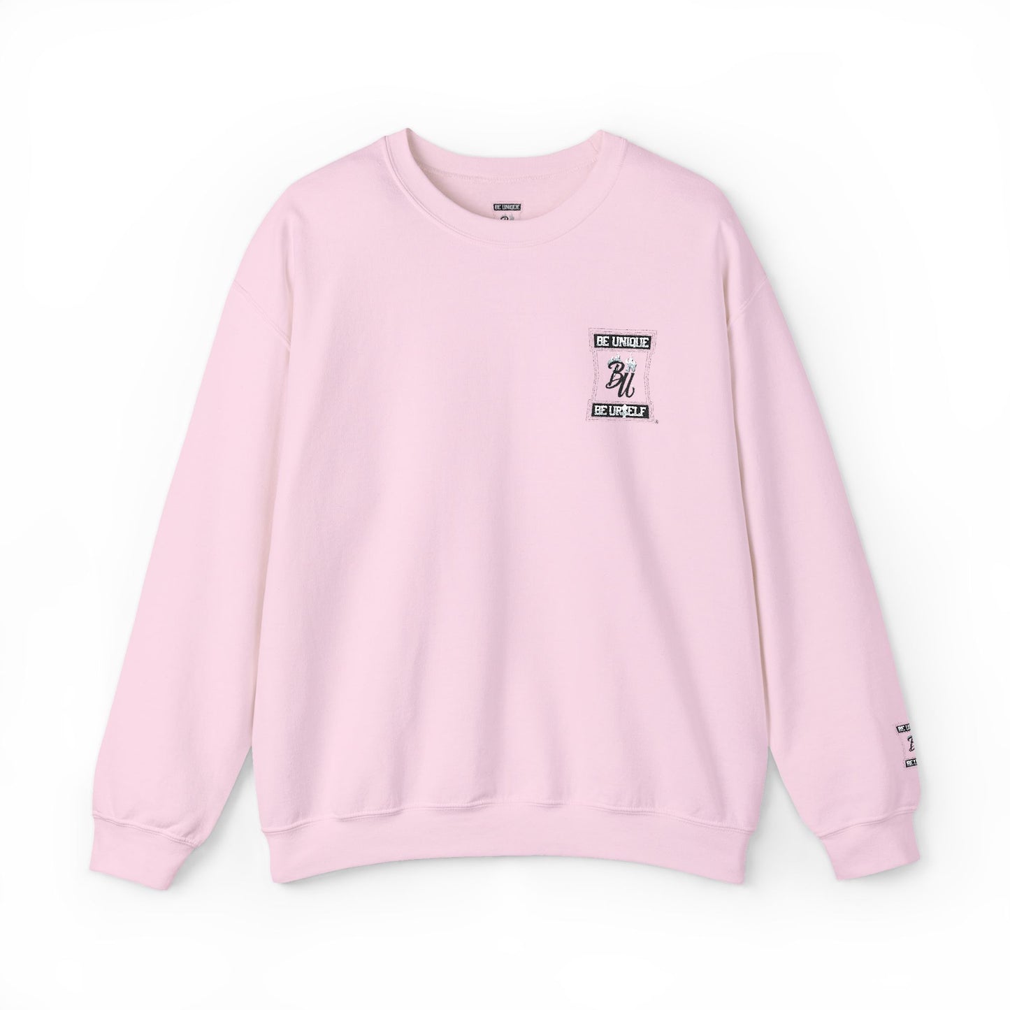 Minimalist White Crewneck Sweatshirt with Small Chest & Sleeve Graphic