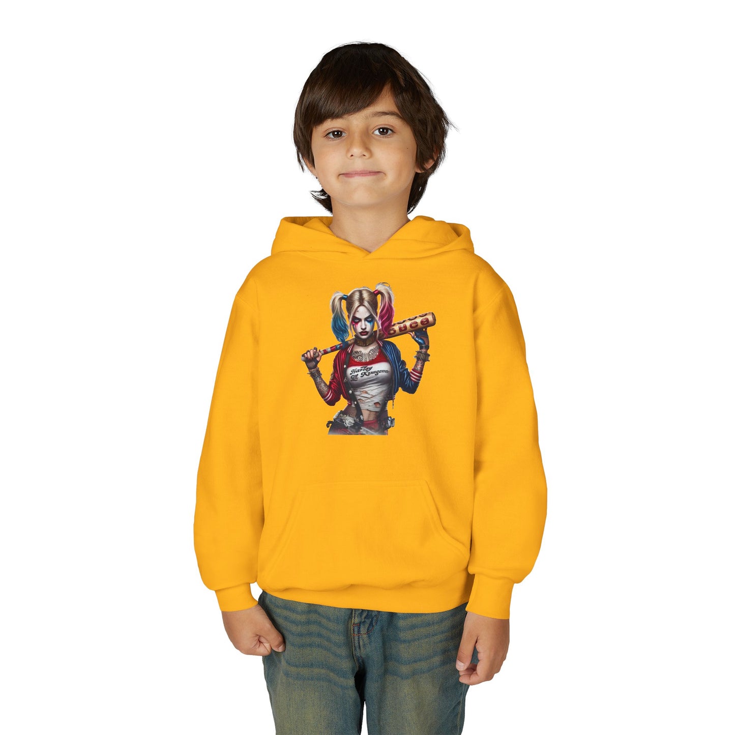 Harley Quinn Inspired Youth Hoodie, Be Unique Be Yourself Sweatshirt, Comic-Con Apparel, Kids Gift, Movie Fan Hoodie