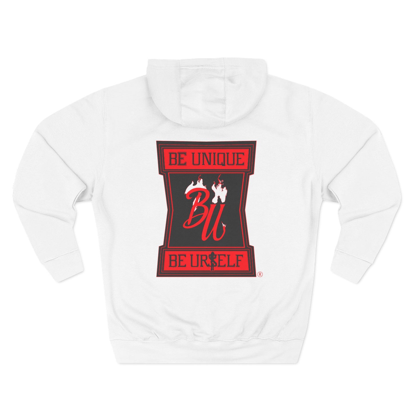 Horror Bear Graphic Hoodie — "Be Unique, Be Urself" Red & Black Fleece Hoodie