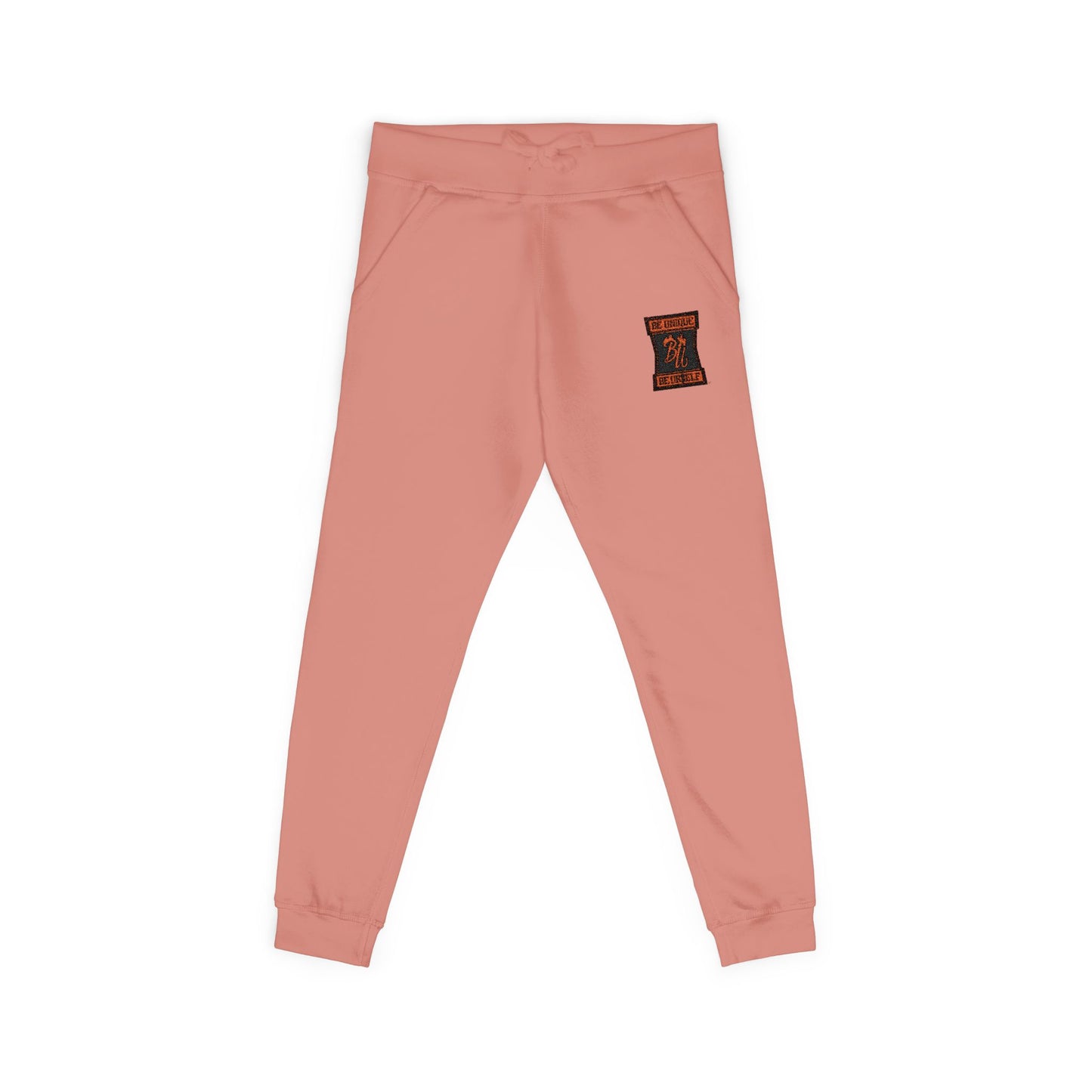 Embroidered Coral Joggers — Floral 'Love' Fleece Sweatpants