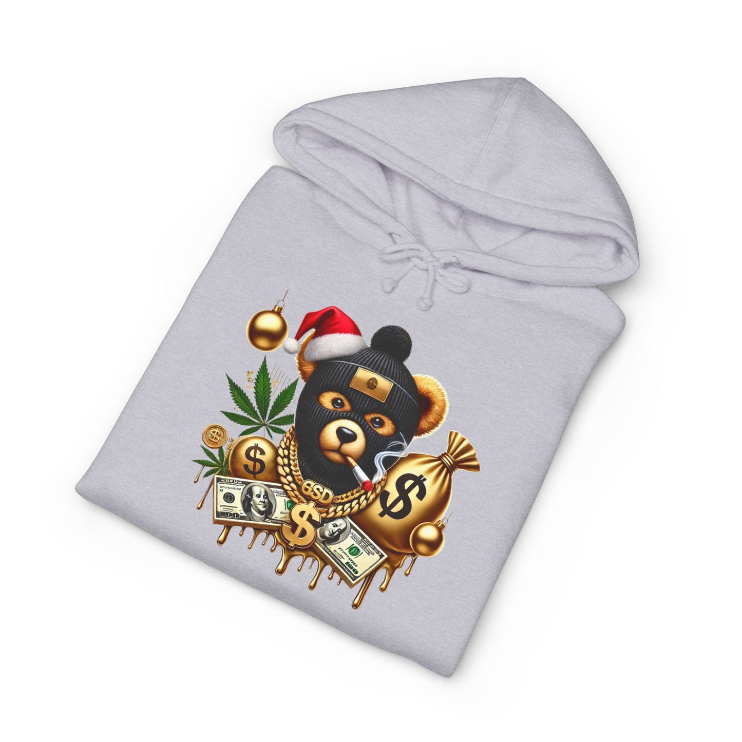 Festive Bear Hoodie: Unisex Heavyweight Sweatshirt with Holiday Vibe, Bear Design, Christmas Gift, Cozy Attire, Streetwear Style