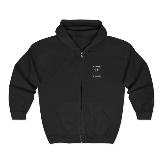 Black Full-Zip Hoodie with Minimalist Motorcycle Club Patch Design