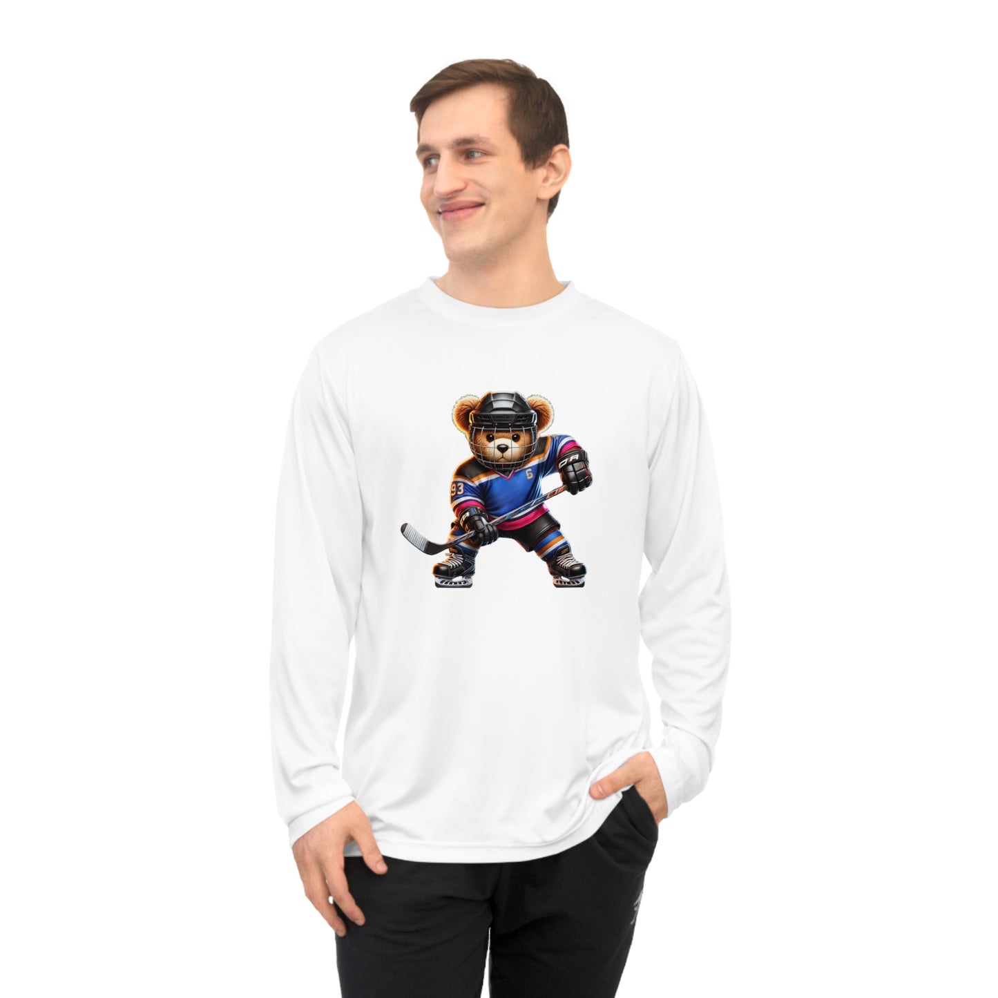 Performance Long Sleeve Shirt, Cute Hockey Bear Shirt, Unisex Sportswear, Gift for Hockey Fans, Halloween Apparel, Activewear