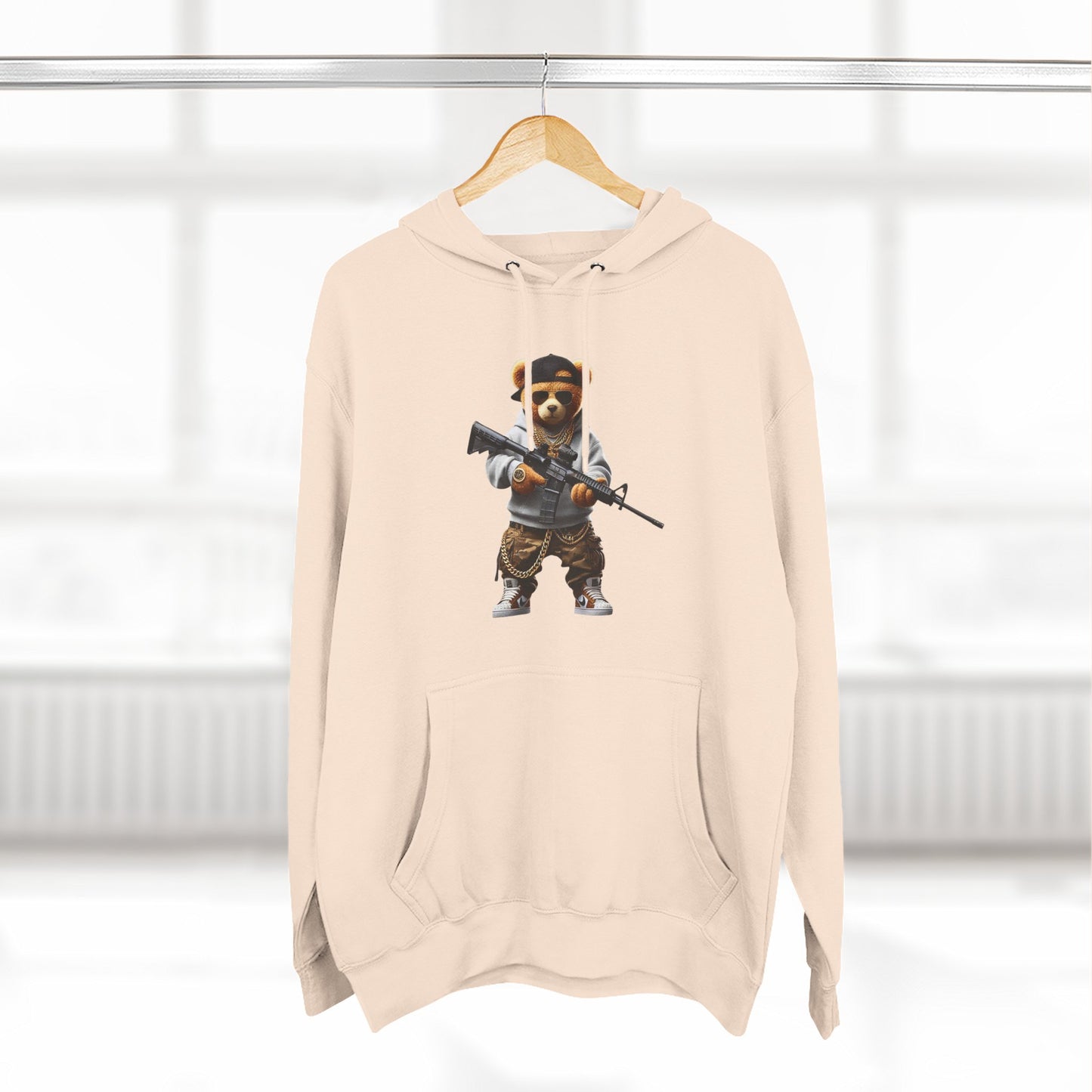 Be Unique Be Urself Hoodie — Cute Bear Soldier Graphic Fleece Pullover