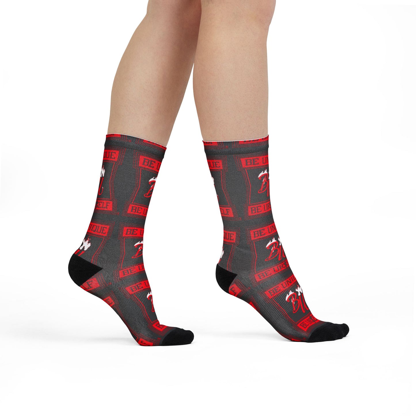Crew Socks — Red & Black 'Be Unique' Graphic Socks