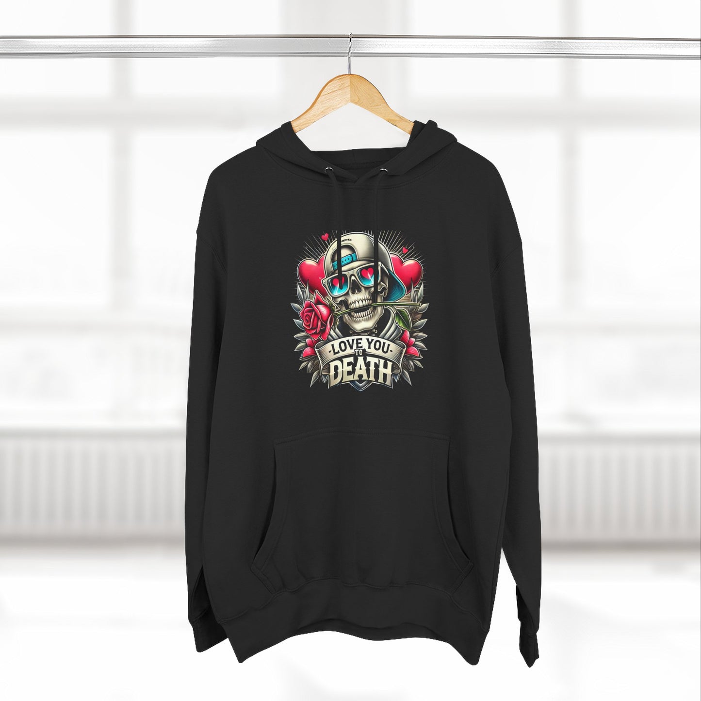 Gothic Love Death Hoodie - Three-Panel Fleece Sweatshirt