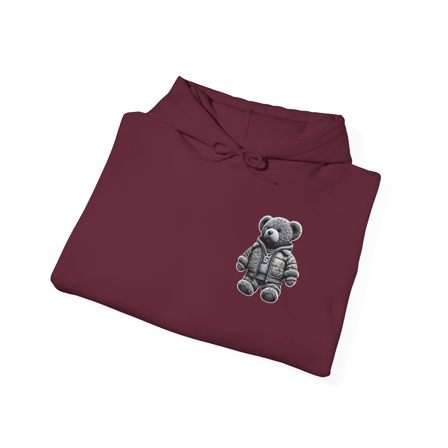 Teddy Bear Graphic Hoodie — Cozy Streetwear Pullover with Patch Detail
