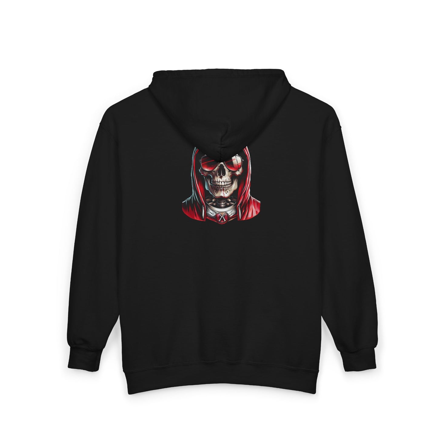Skull Hooded Zip-Up Sweatshirt — Red Hood Grim Reaper Jacket