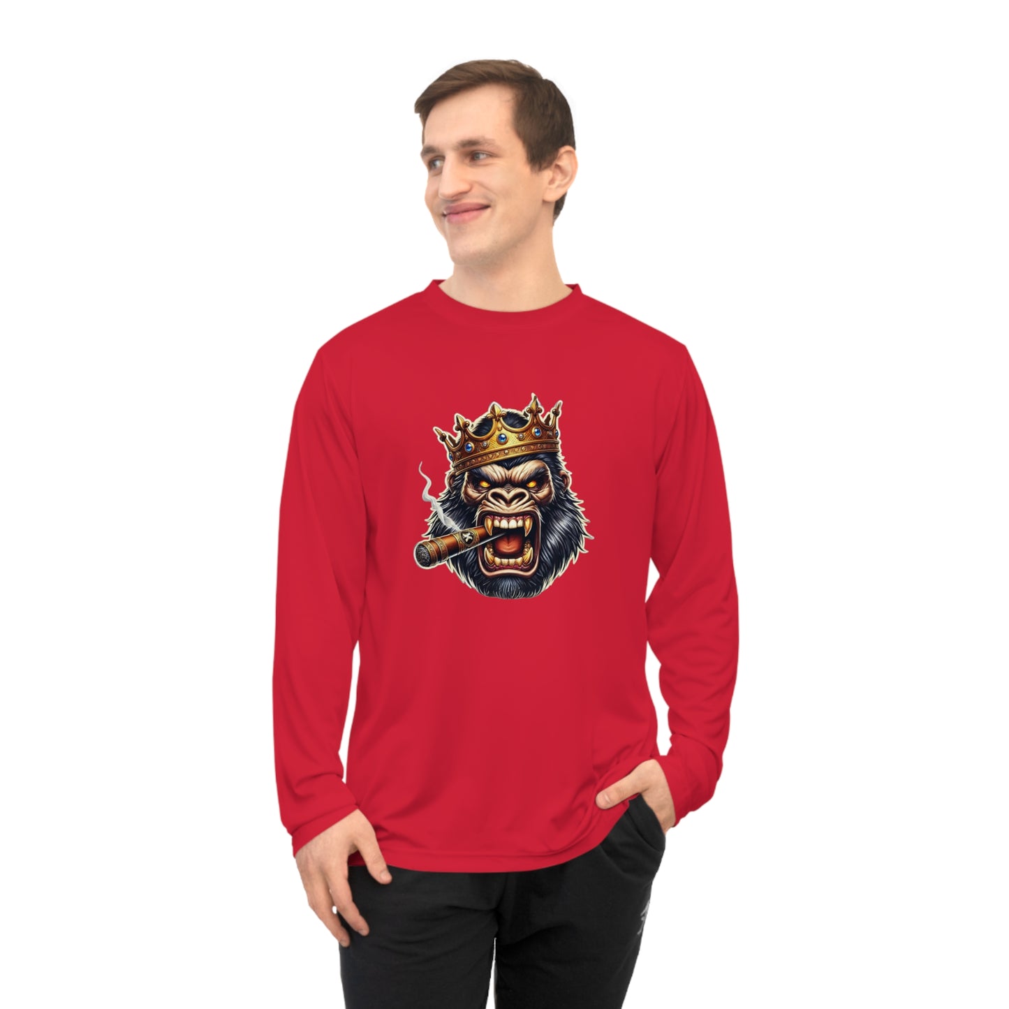 King Gorilla Performance Long Sleeve Shirt, Unisex Graphic Tee, Sporty Apparel, Gift for Him, Unique Workout Top