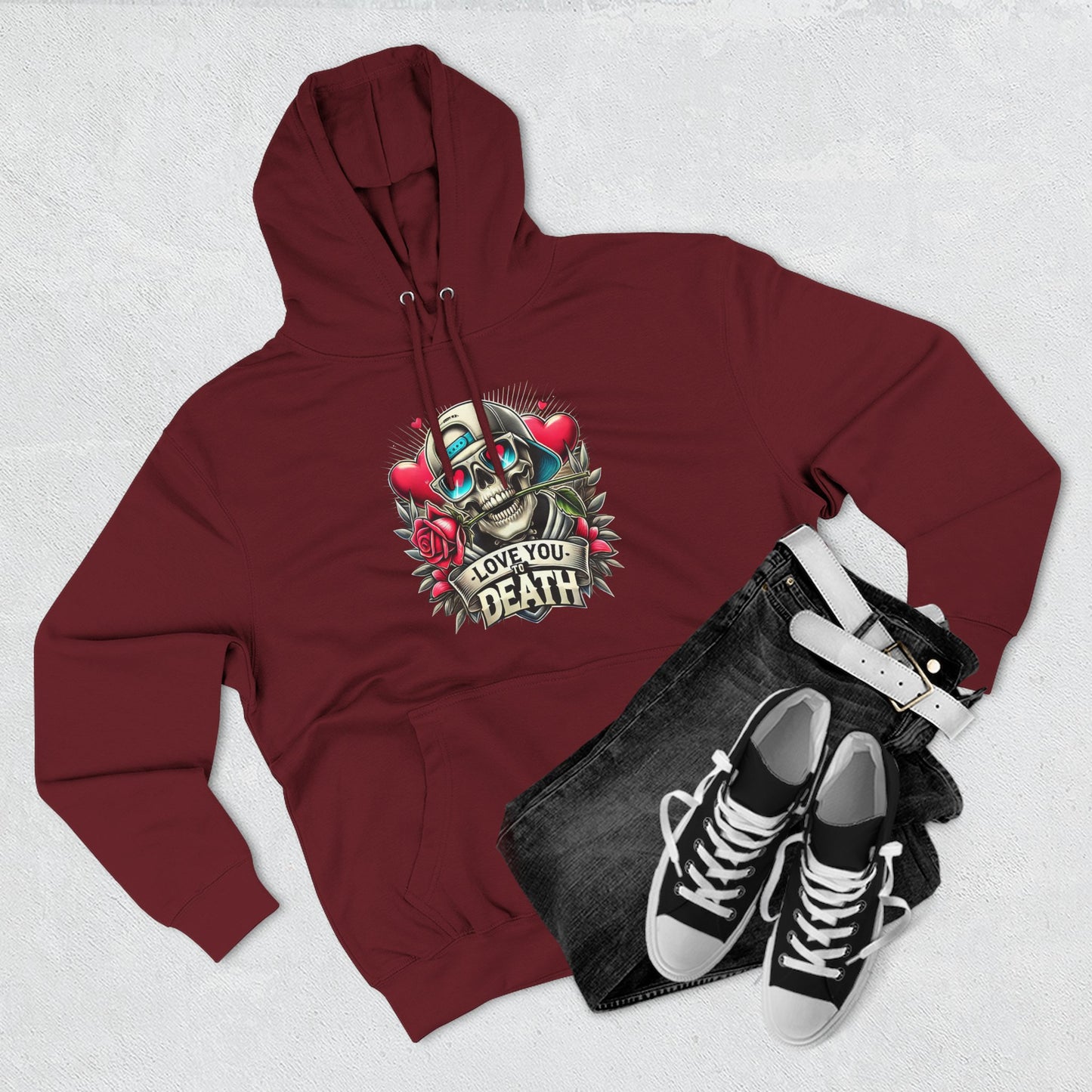 Gothic Love Death Hoodie - Three-Panel Fleece Sweatshirt