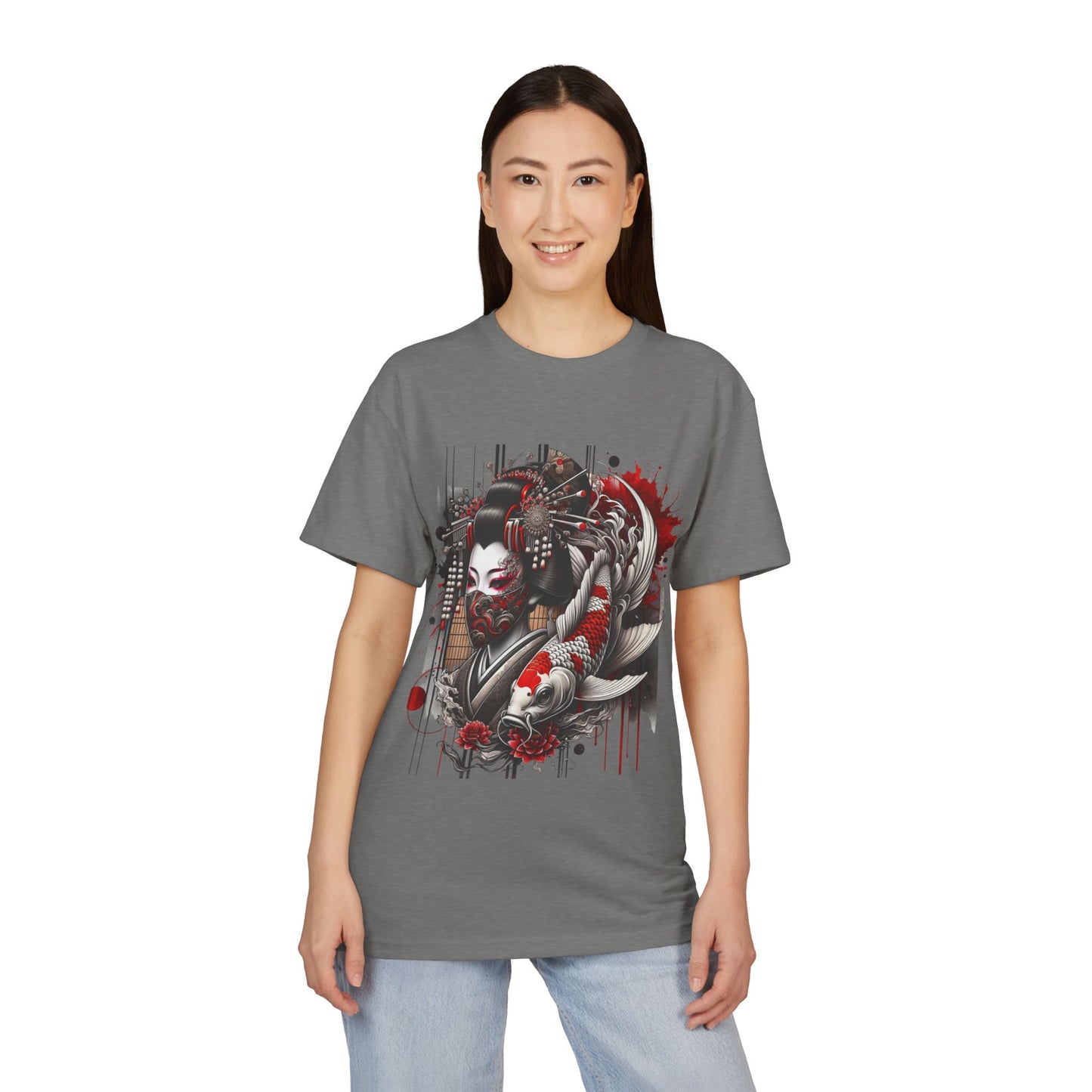 Sueded Graphic Tee, Japanese Art T-Shirt, Koi Fish Design Shirt, Unisex Casual Wear, Unique Gift for Art Lovers