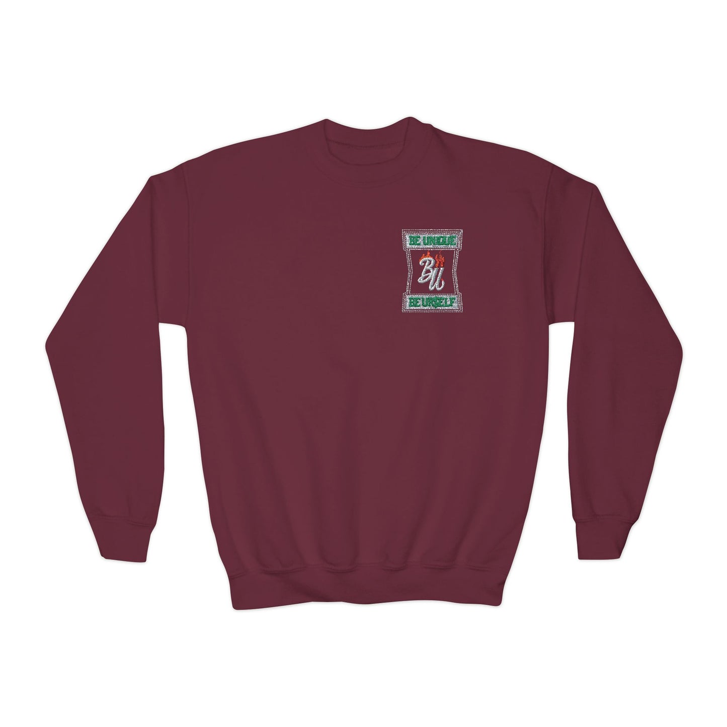 Youth Crewneck Sweatshirt — Holiday Floral Pocket Print