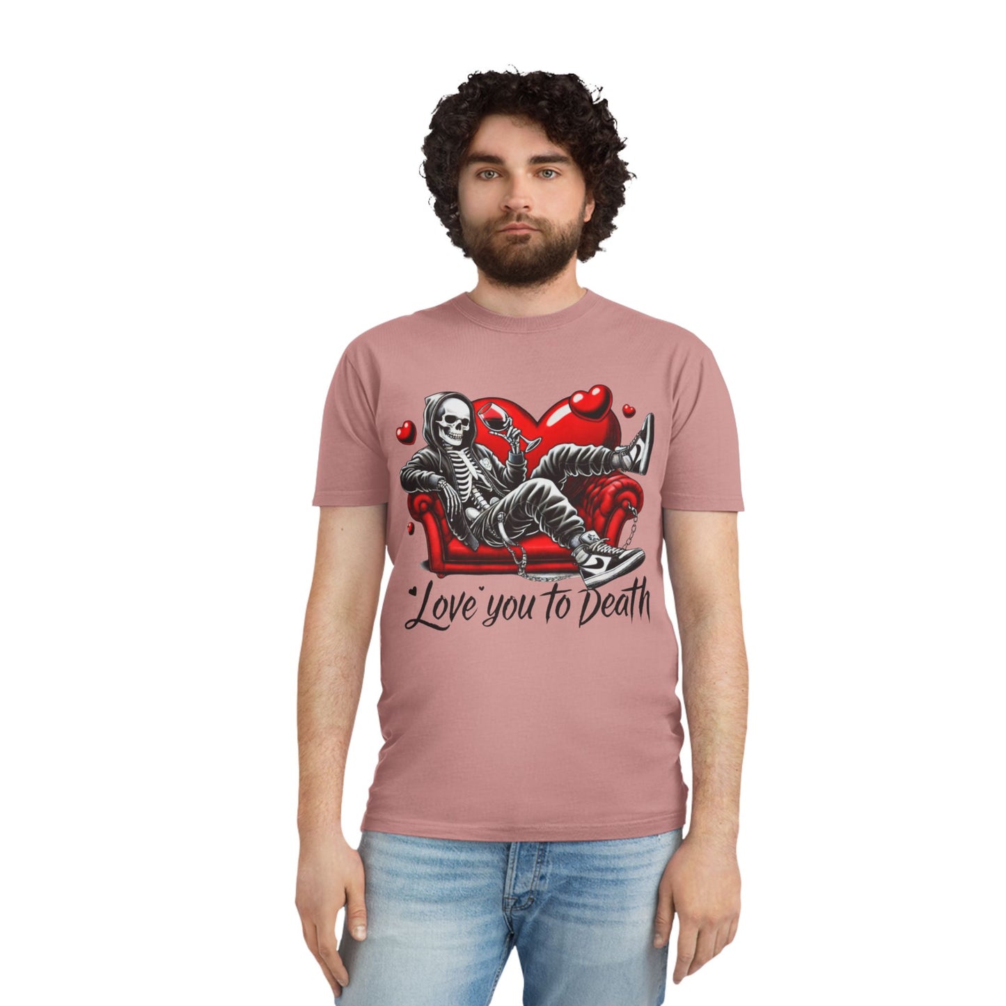 Unisex Faded Graphic Tee for Unique Souls - Love You to Death Design, Casual Wear, Gift for Halloween, Celebrations, Everyday Style