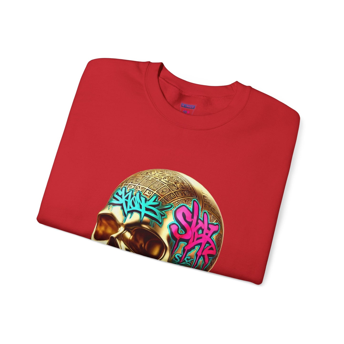 Skull Graffiti Crewneck Sweatshirt — "Be Unique Be Urself" Streetwear