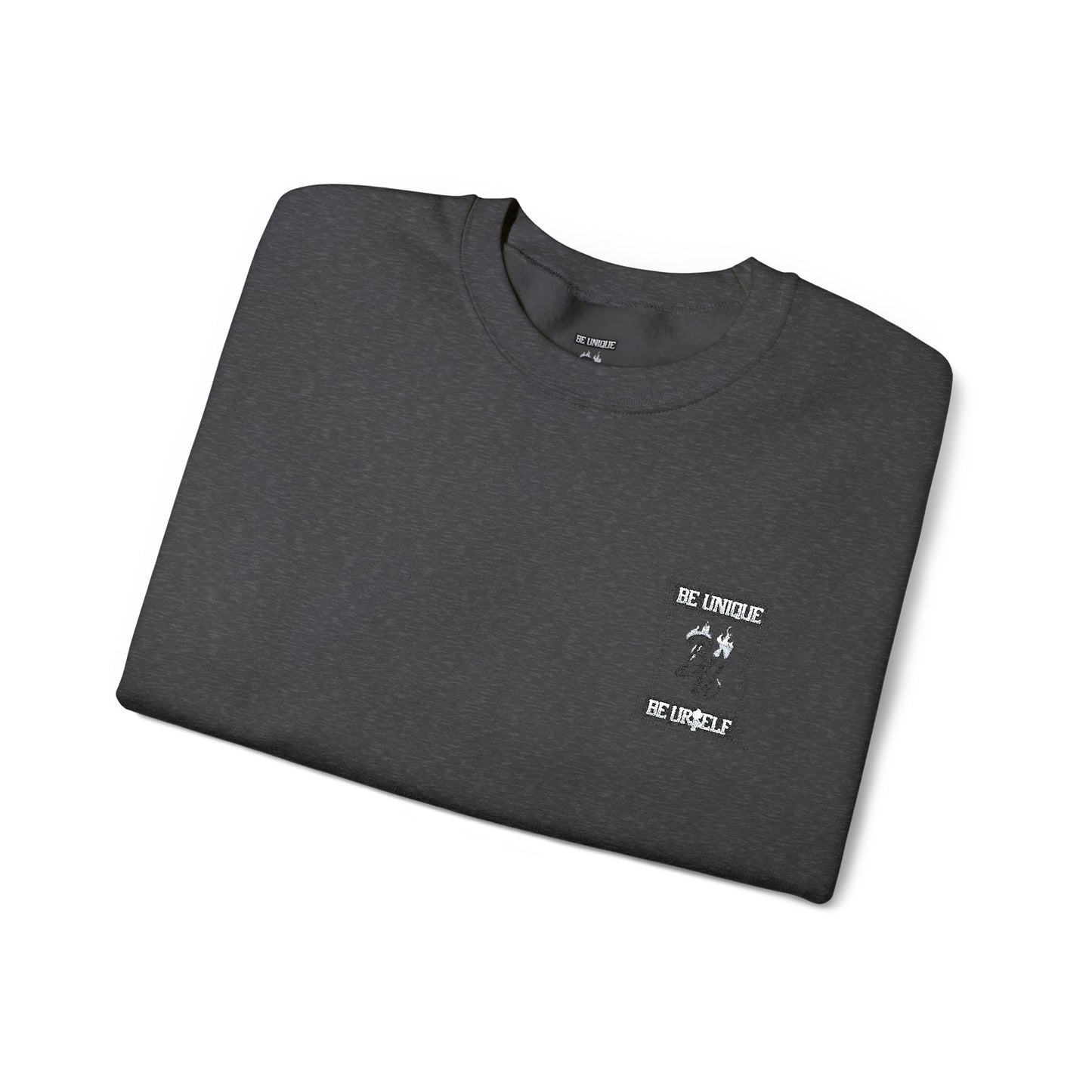 Minimalist White Crewneck Sweatshirt with Small Chest & Sleeve Graphic