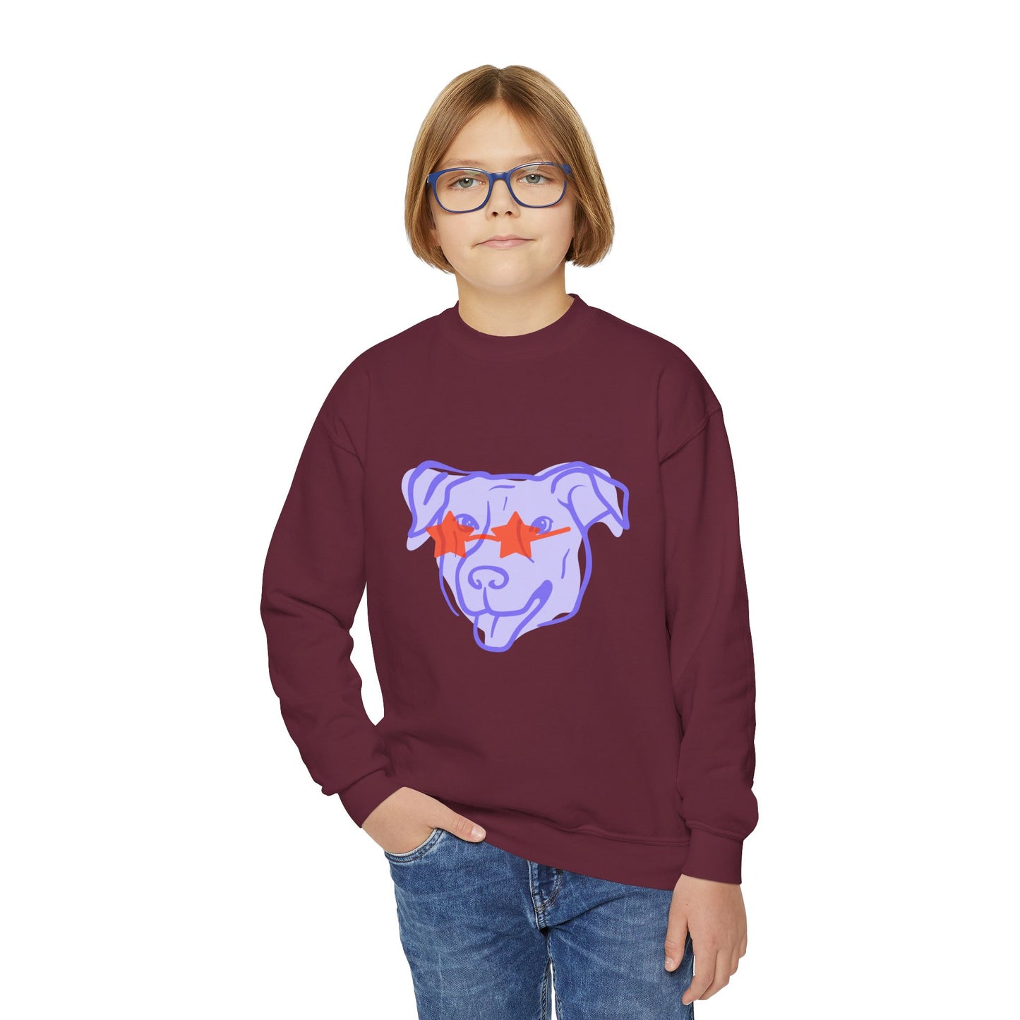 Youth Crewneck Sweatshirt with Playful Dog Design | Perfect for Pet Lovers, Everyday Comfort, Gift Idea, Unique Style, Trendy Apparel