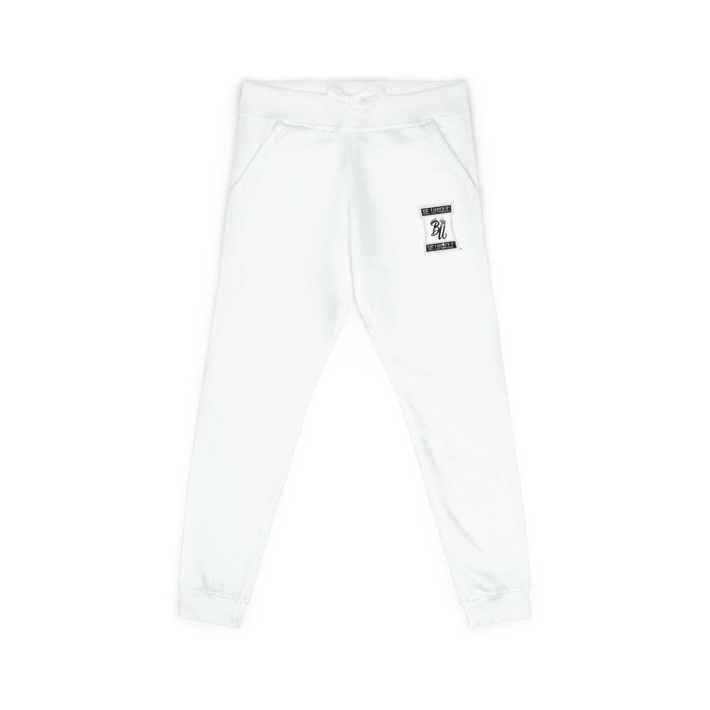 Embroidered Fleece Sweatpants — Minimal Black Patch Joggers