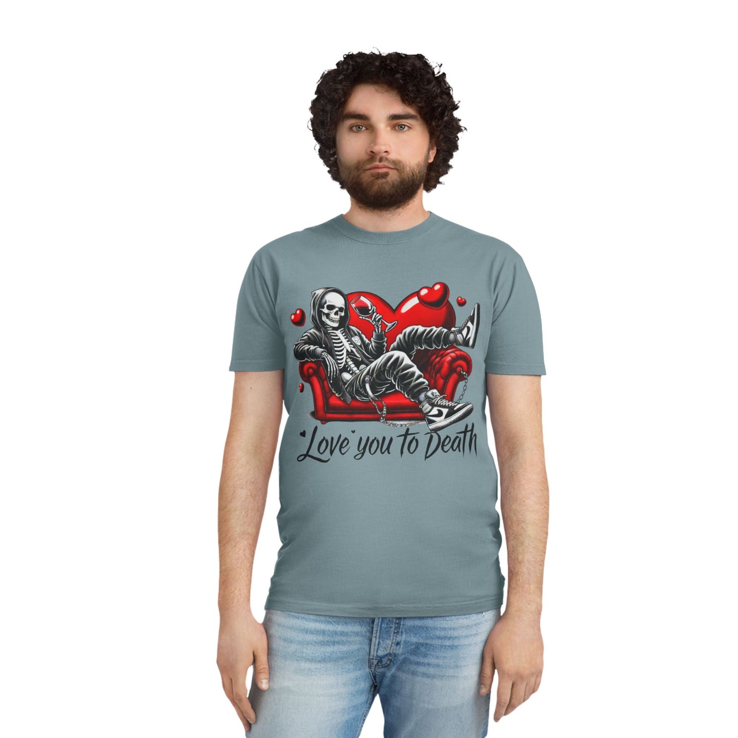 Unisex Faded Graphic Tee for Unique Souls - Love You to Death Design, Casual Wear, Gift for Halloween, Celebrations, Everyday Style