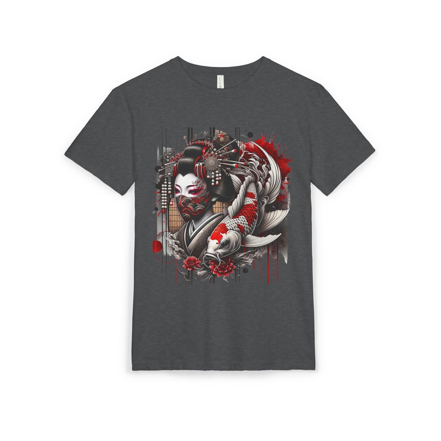 Sueded Graphic Tee, Japanese Art T-Shirt, Koi Fish Design Shirt, Unisex Casual Wear, Unique Gift for Art Lovers