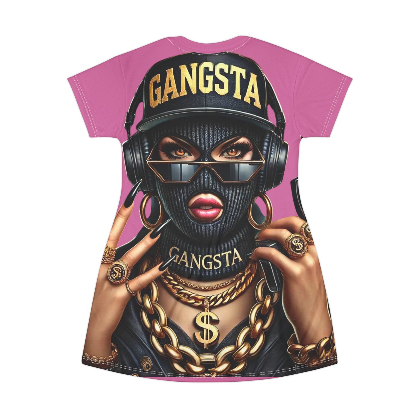 Stylish Gangsta T-Shirt Dress, Trendy Casual Wear, Street Style Outfit, Perfect for Parties, Music Festivals, Gifts for Her