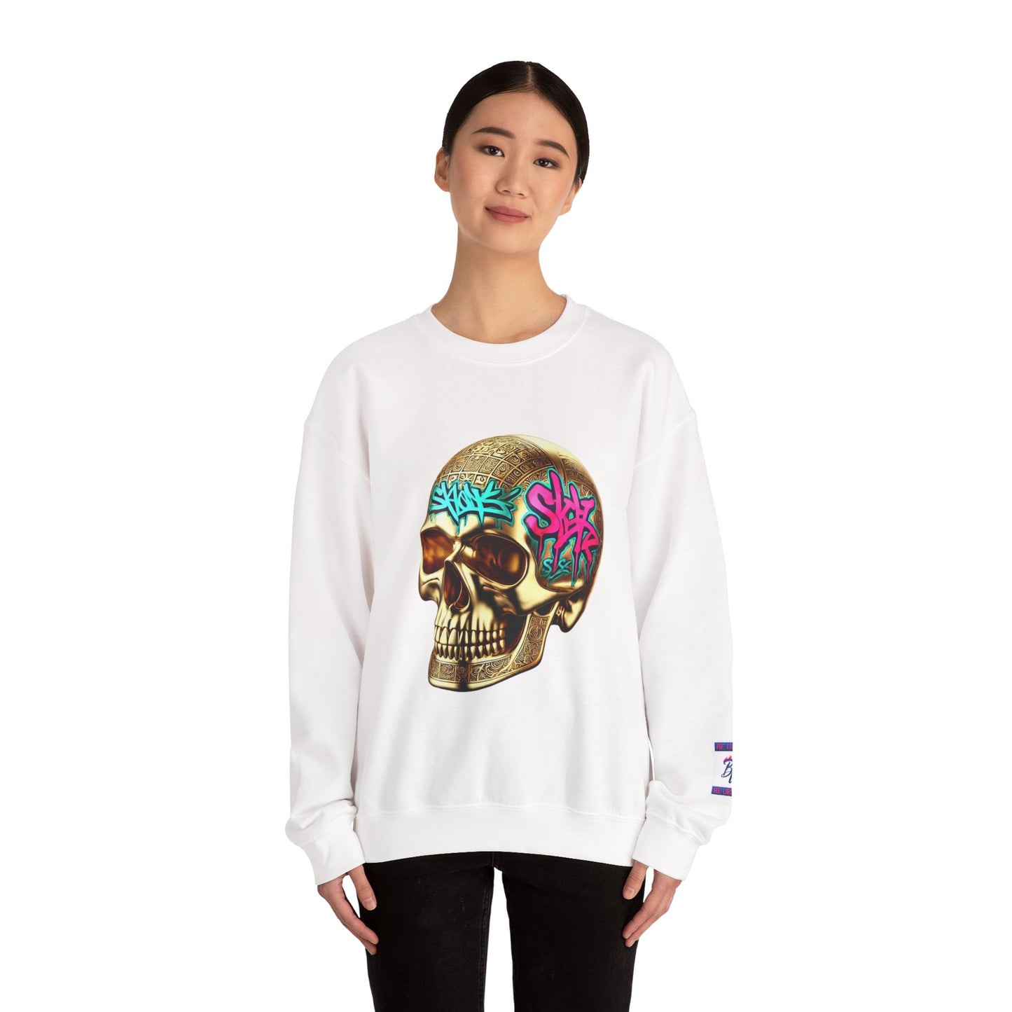 Skull Graffiti Crewneck Sweatshirt — "Be Unique Be Urself" Streetwear