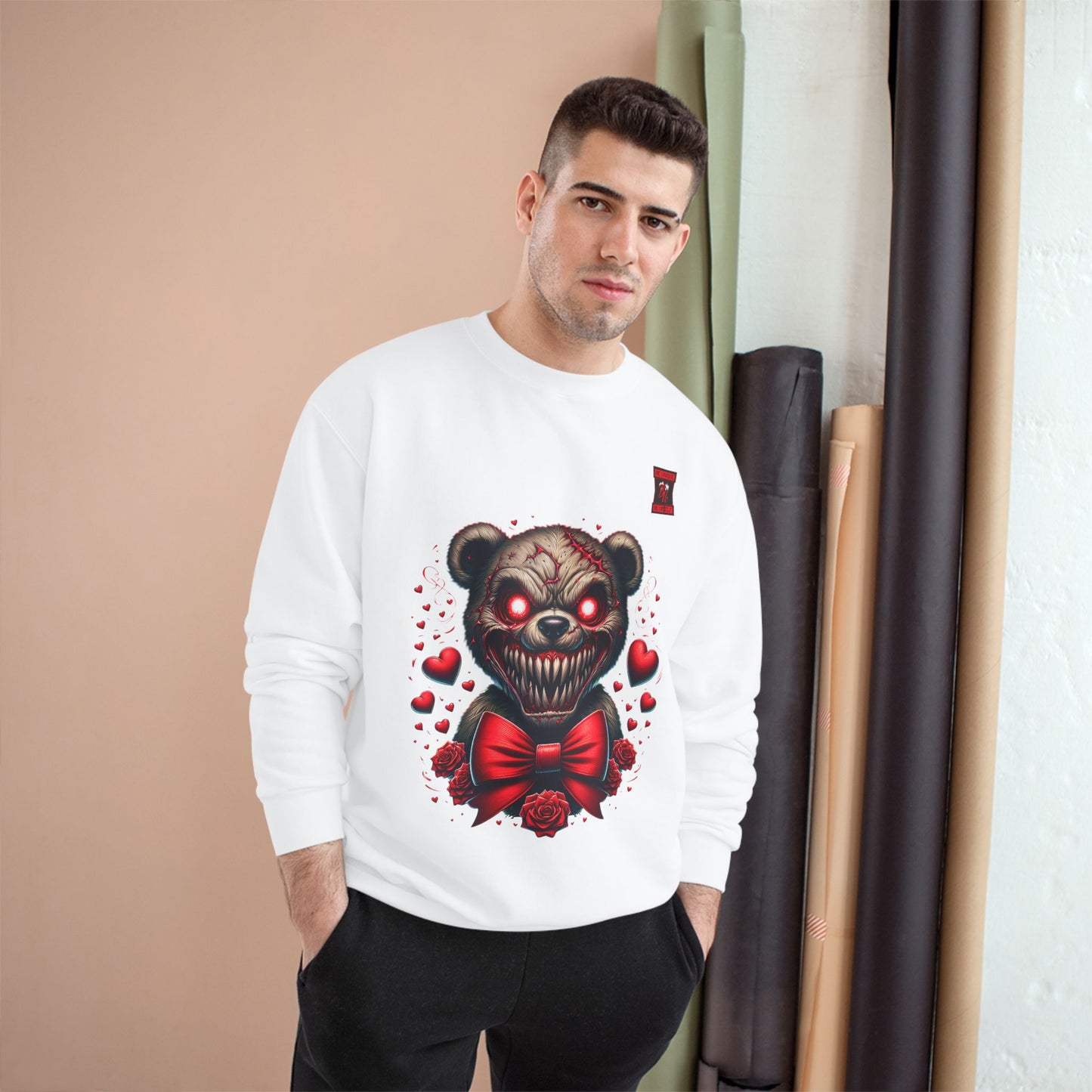 Creepy Teddy Bear Sweatshirt — 'Be Unique Be Urself' Graphic Champion Crewneck